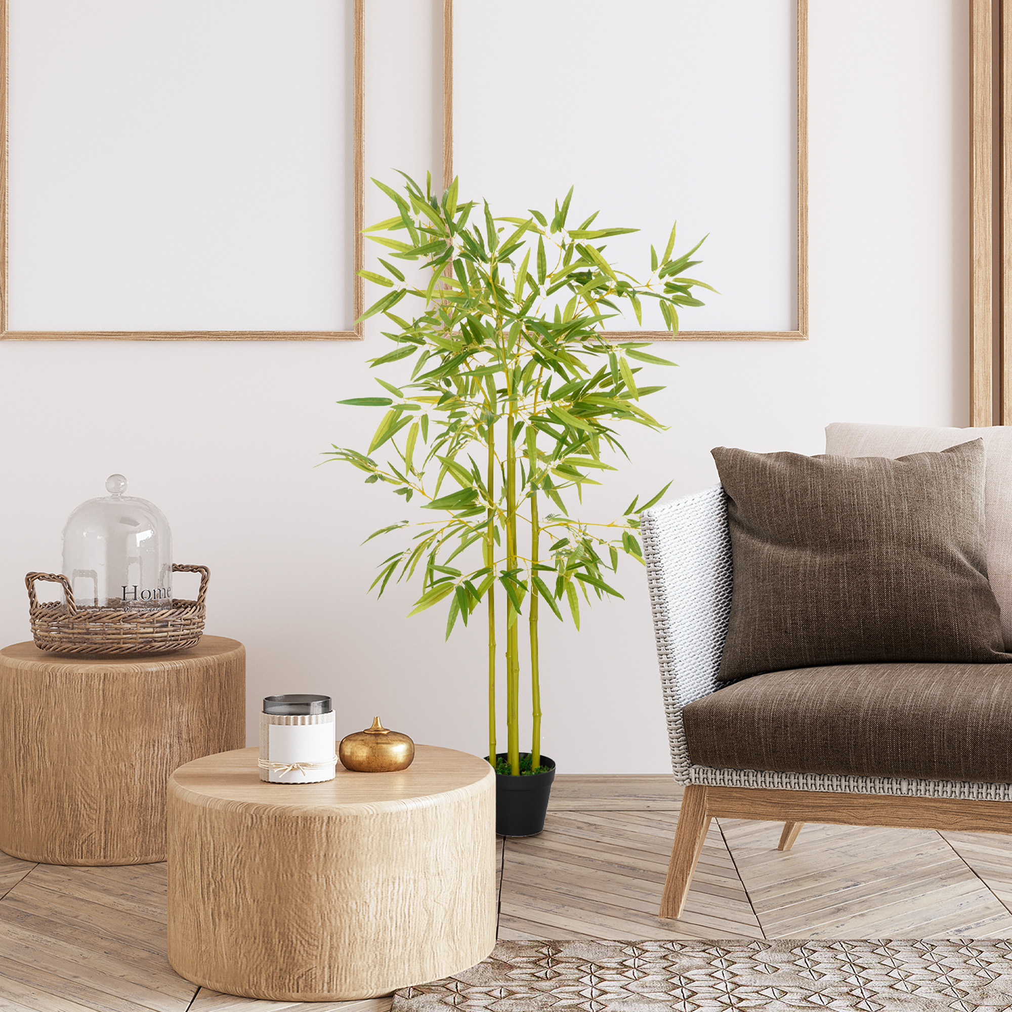 Outsunny Pianta Di Bambù Artificiale In Vaso – 120 Cm Altezza Con 552 Foglie, Realistica E Senza Manutenzione – Adatta Per Interni Ed Esterni, Include Vaso Con Base In Cemento