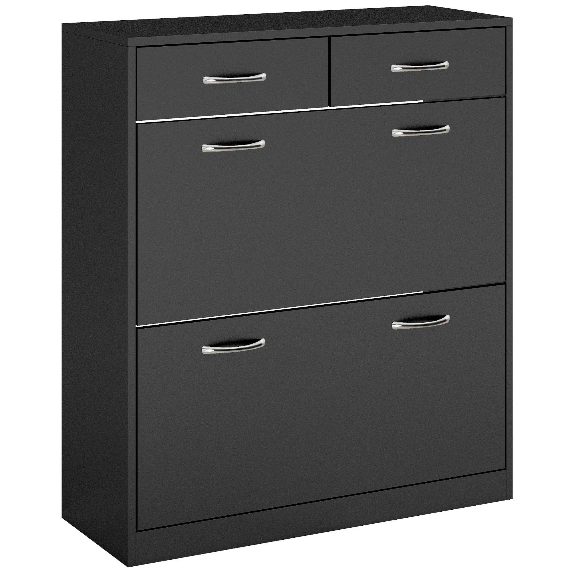 Meuble à Chaussures 4 Portes Rabattantes Pour Entrée – Rangement 18-24 Paires, Séparateurs Réglables, Noir, Couloir, Salon