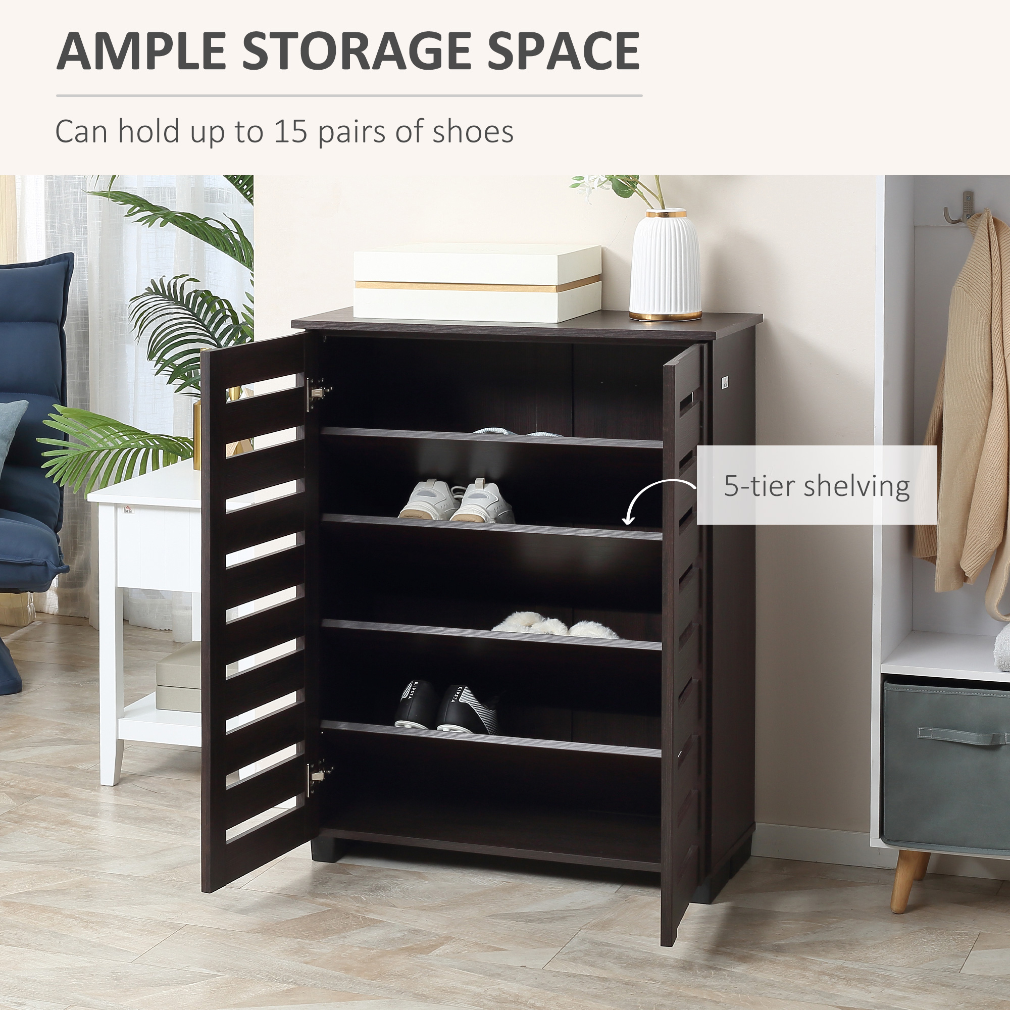 HOMCOM 15 Shoe Storage Cabinet Wood-Effect 4