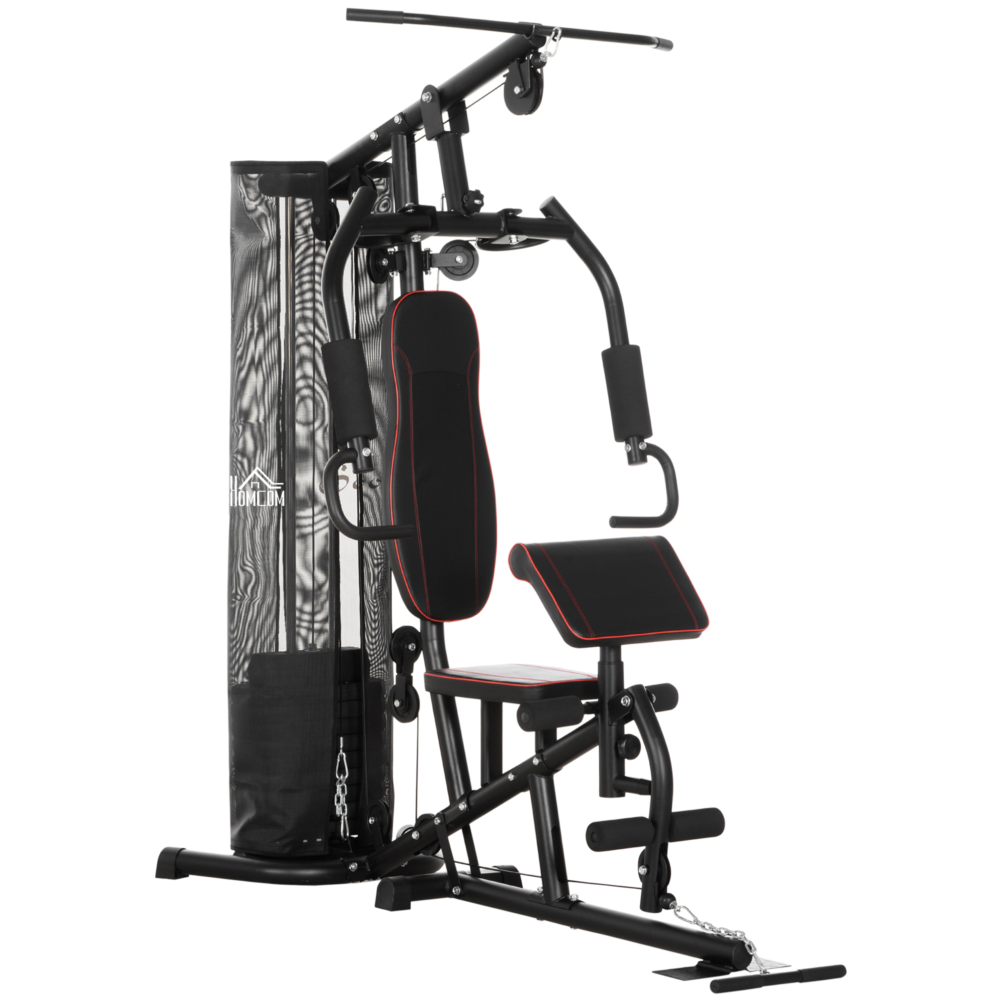 HOMCOM Máquina de Musculación con Pesas Ajustables de 45 kg Prensa de Pecho y Piernas Polea 170x104x205 cm Negro