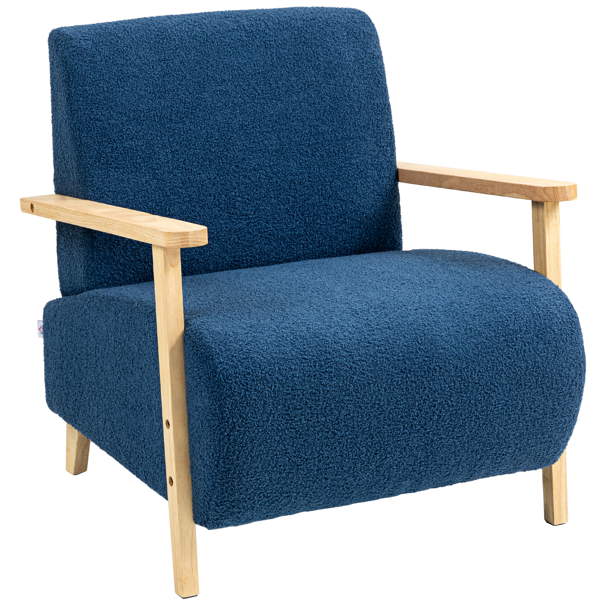 HOMCOM Sillón Nórdico de Borreguito Acolchado Grueso y Patas de Madera Asiento Amplio para Salón Dormitorio 74,5x76x78 cm Azul