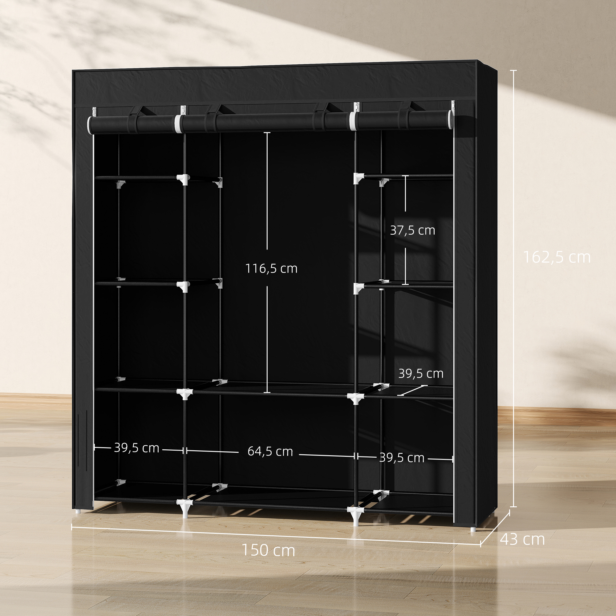 Armoire De Rangement Pliable 9 Étagères 88x28x160cm - Placard Chaussures & Vêtements