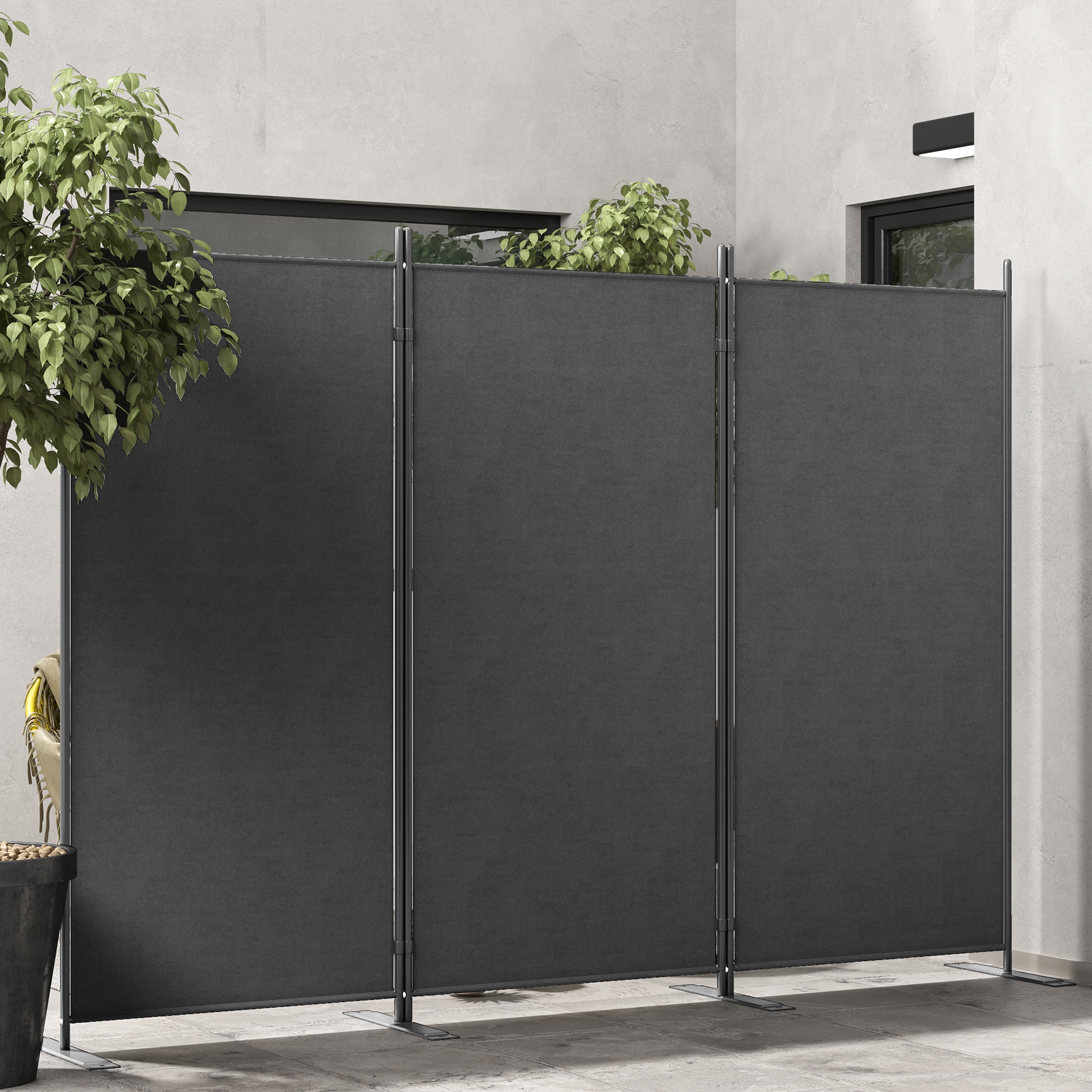 Outsunny Separé Divisorio 4 Pannelli Con Ruote – Paravento Da Esterno Pieghevole 224x172 Cm, Grigio Scuro