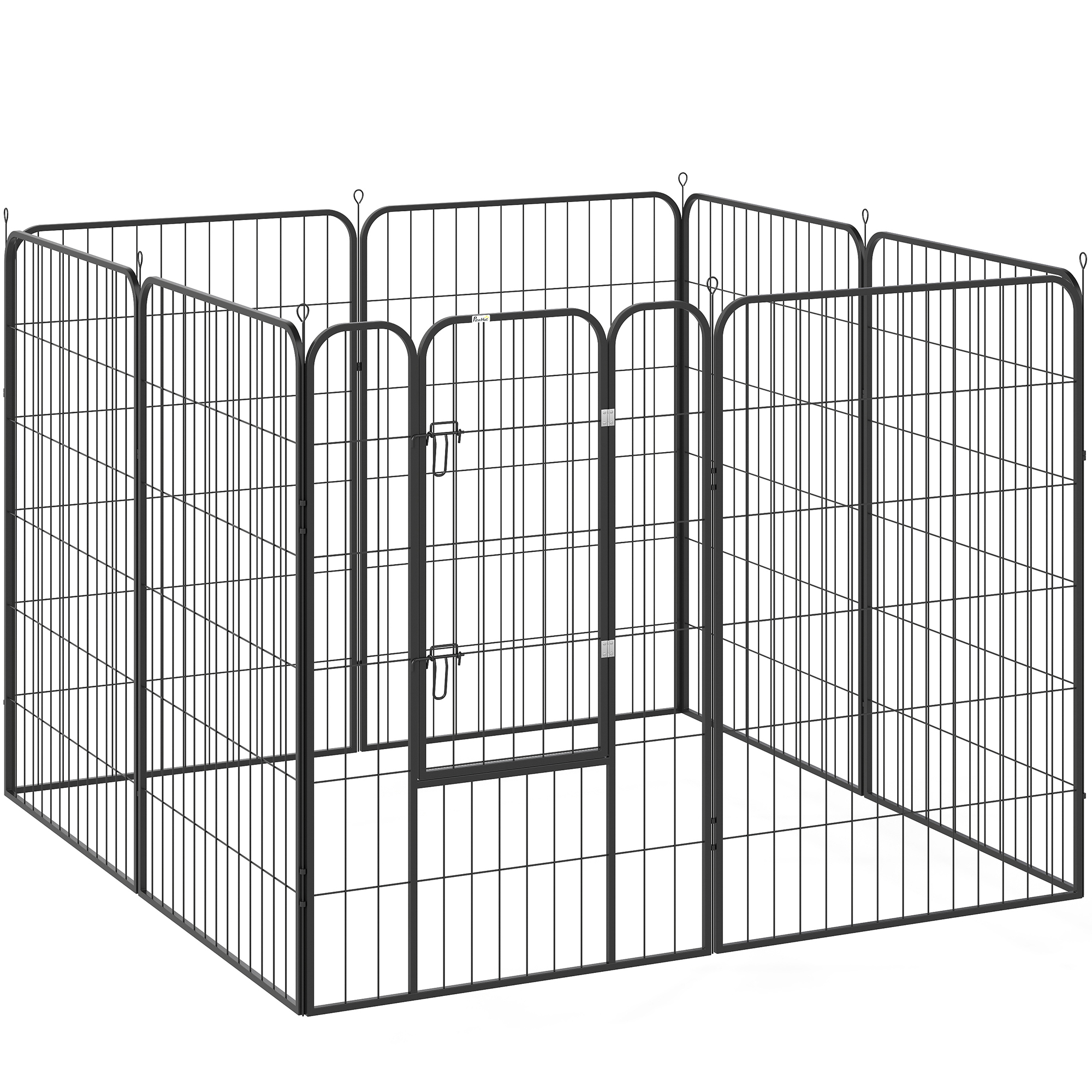 PawHut Parque para Mascotas de 8 Paneles 80x120 cm Corralito para Perros con Puerta y Doble Pestillo Metálicos Negro