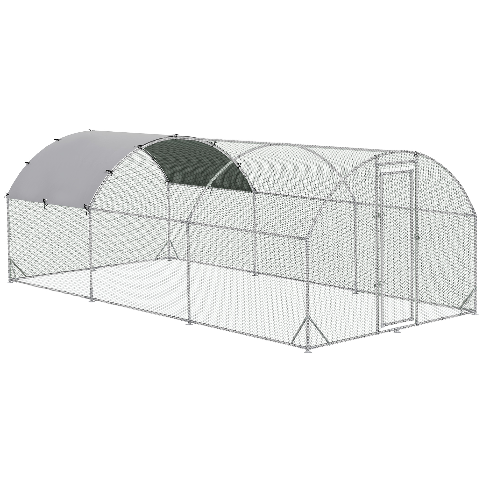 PawHut Gallinero Exterior Grande para 12-18 Gallinas Acero Galvanizado Techo Tela Oxford 5,7x2,8x1,97 m Plata | Aosom España