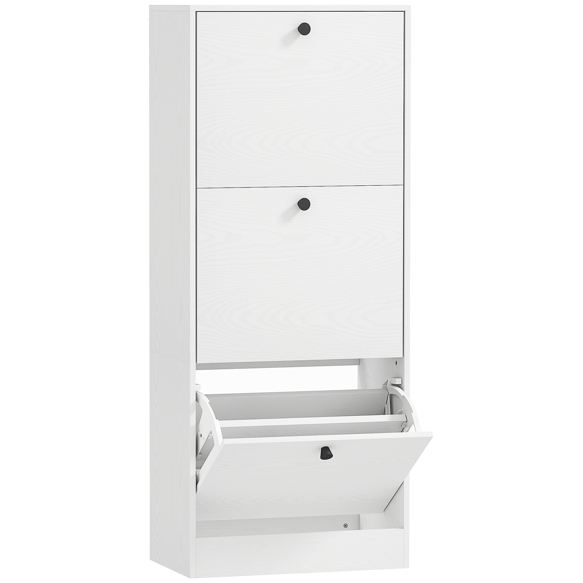 HOMCOM Zapatero con 3 Puertas Abatibles Estantes Ajustables y Diseño Compacto 47x28x115 cm Blanco Veteado