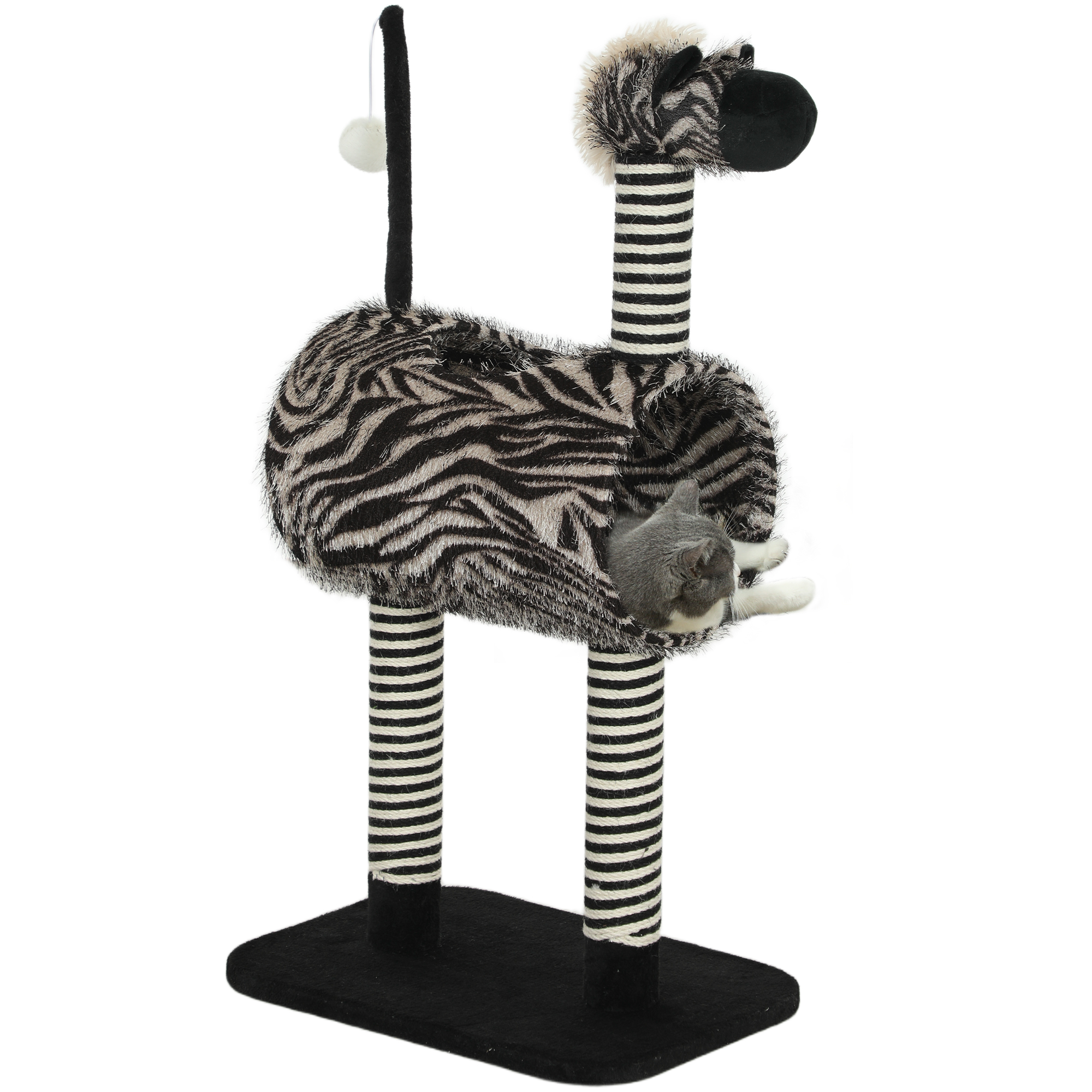 PawHut Kratzbaum Zebra-Design mit Katzentunnel Ø25 cm, Katzenbaum 93 cm, Kratzstämme Schwarz Weiß für Katzen Aosom.de