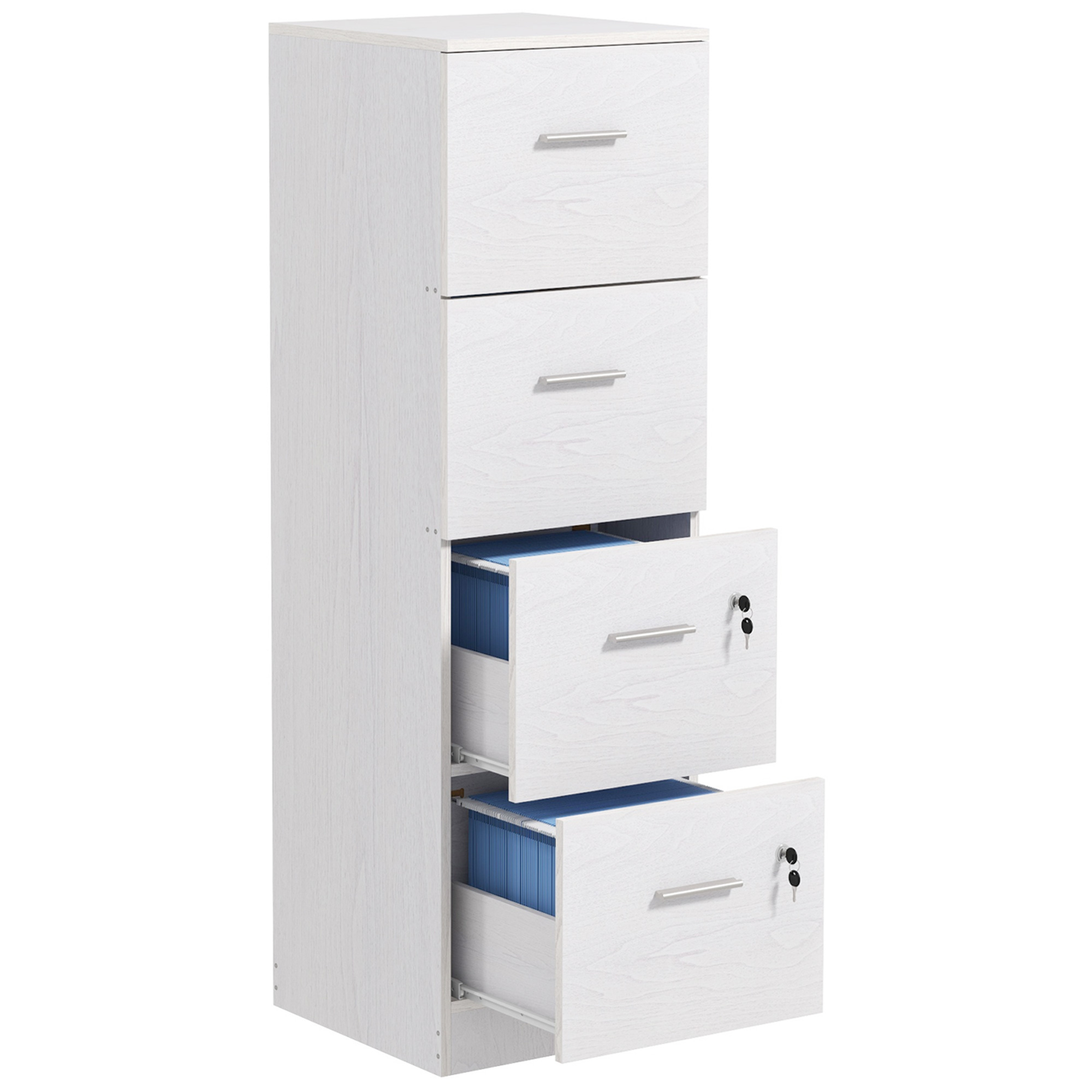 Image of HOMCOM Armadio per Ufficio a 4 Cassetti con 2 Serrature e Barra Portadocumenti, in Legno, 40x42x130.8 cm, Bianco Aosom Italy006