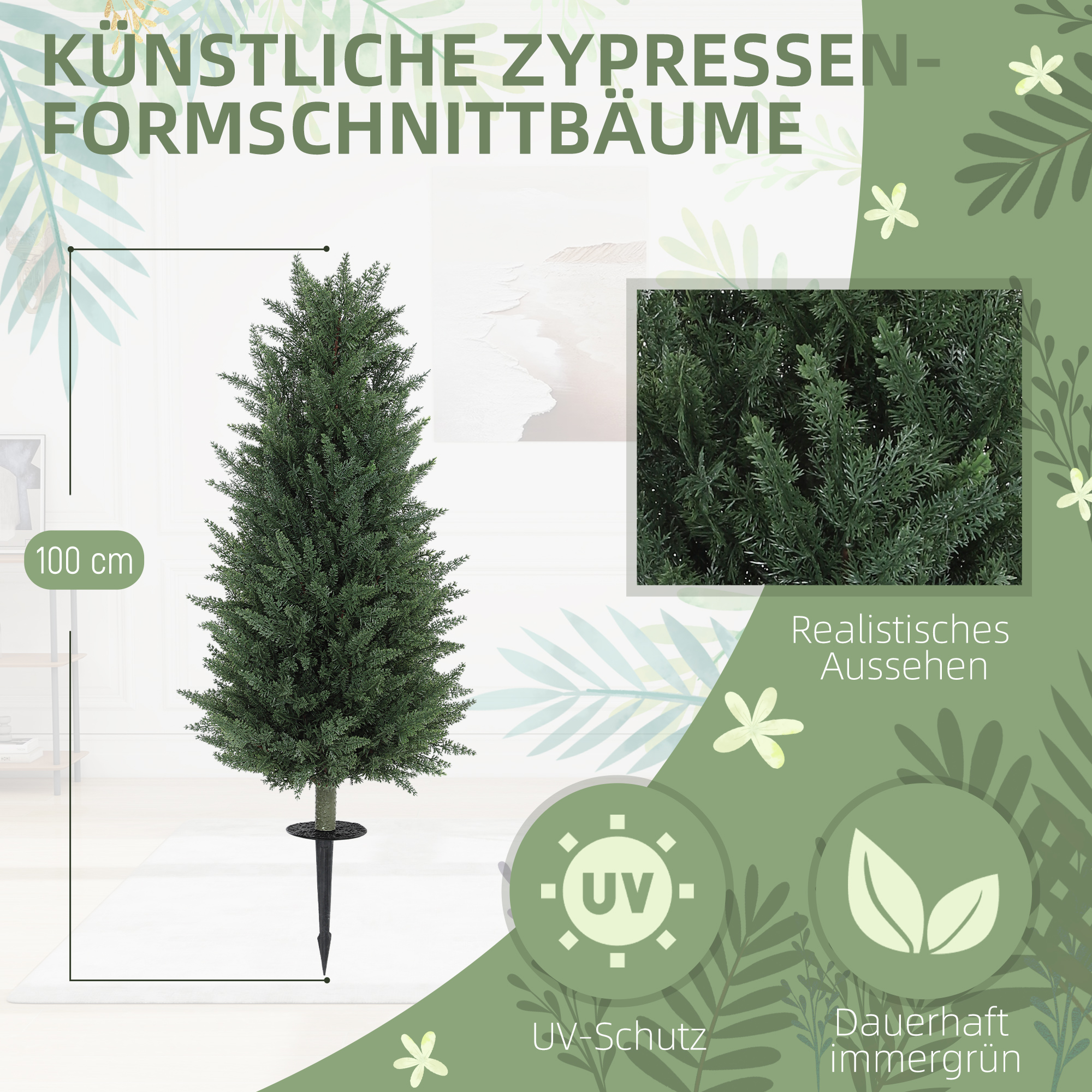 2 kunsttaime komplekt, kunstküpressid 831 lehega, mitmekülgsed, rohelised