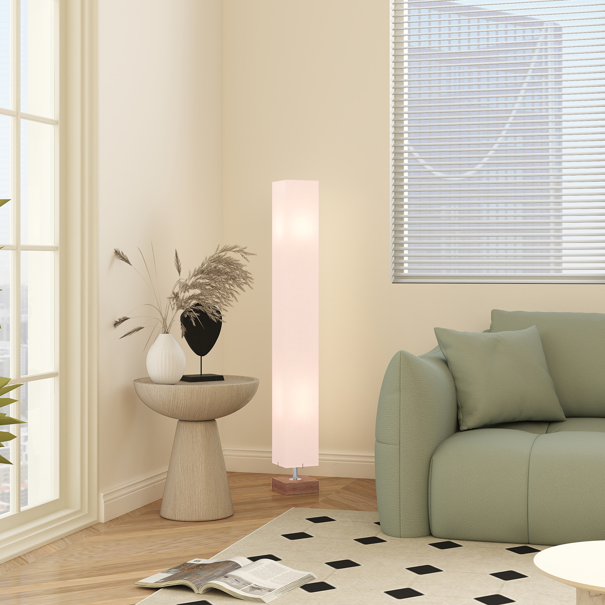 HOMCOM Floor Lamp, 120cm Standing Lamp with Linen Lampshade, Standard Light with Pine Wood Base for Living Room, Bedroom (Bulbs Not Included) 2