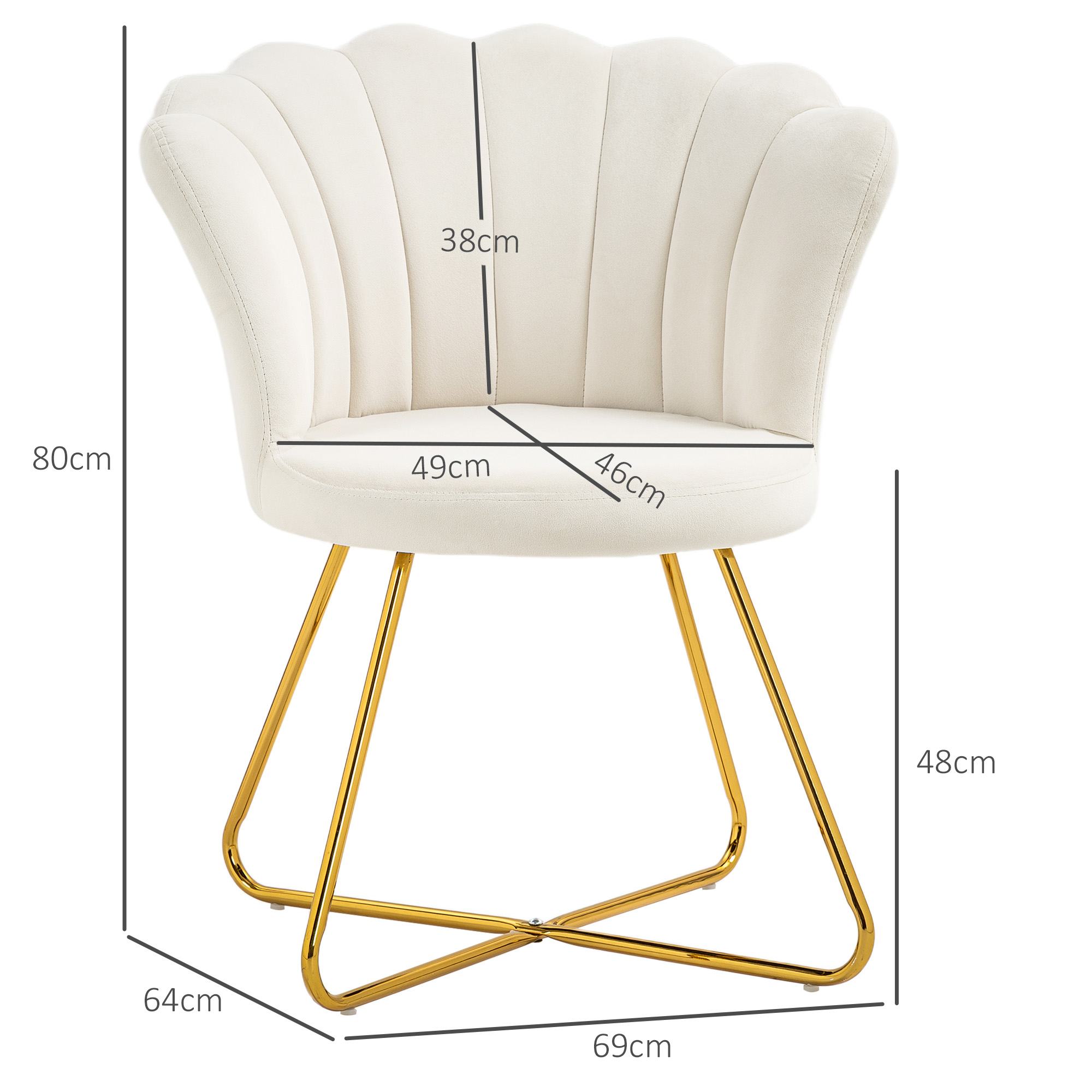 HOMCOM Velvet-Feel Lotus Petal Accent Chair Cream 3