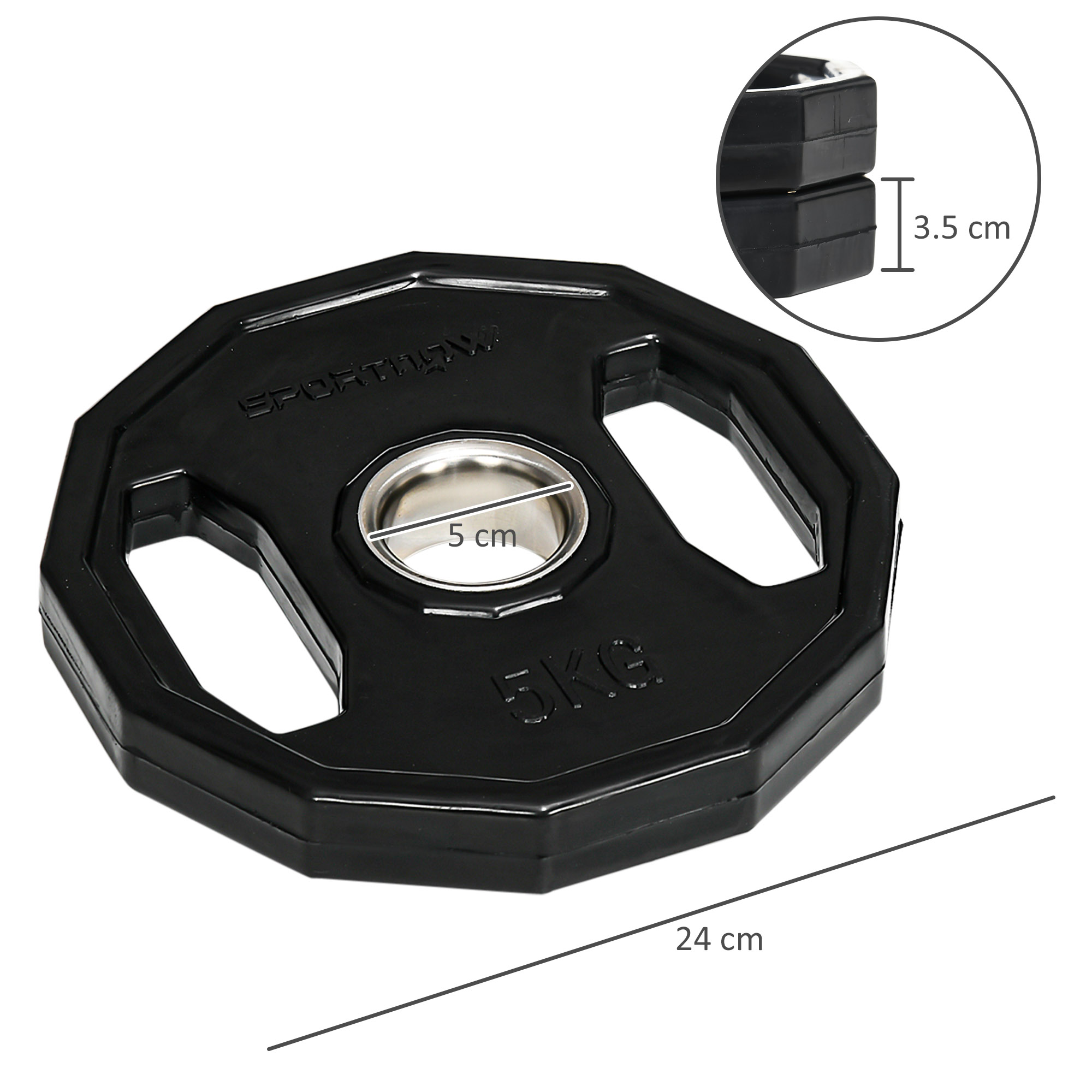 SPORTNOW Olympic Weight Plates Set, Metal and Rubber Bumper Plates Weights Discs with 2"/5cm Holes, for Home Gym Weight Lifting Strength Training, 2 x 5kg, Black 3