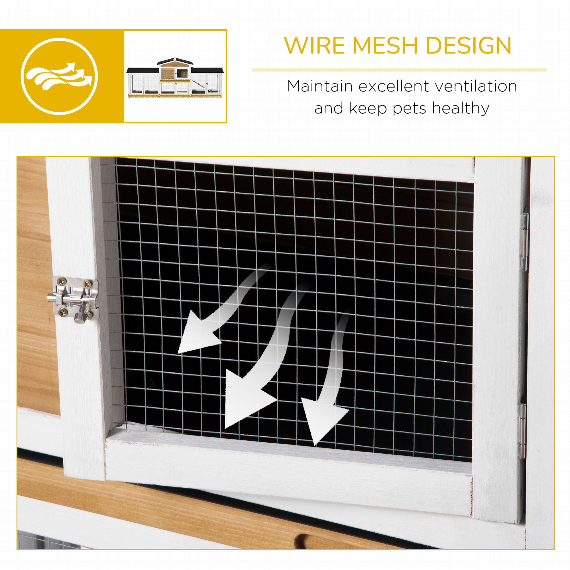 PawHut 2-Tier Large Rabbit Hutch Outdoor with Double Side Run Boxes, No-leak Plastic Tray, Ramp, 230 x 53 x 93.5cm, White 8