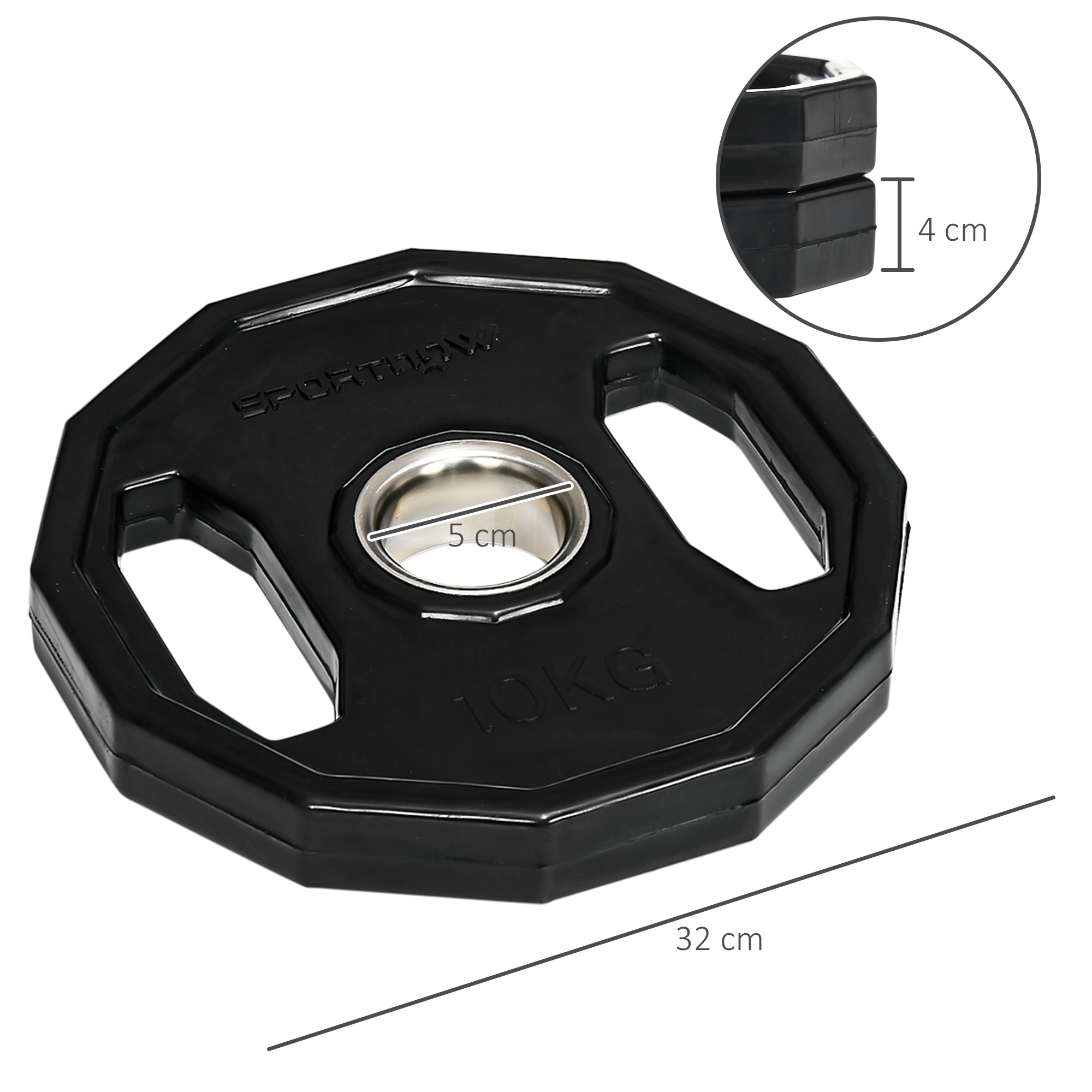 SPORTNOW Olympic Weight Plates Set, Metal and Rubber Bumper Plates Weights Discs with 2"/5cm Holes, for Home Gym Weight Lifting Strength Training, 2 x 10kg, Black 3