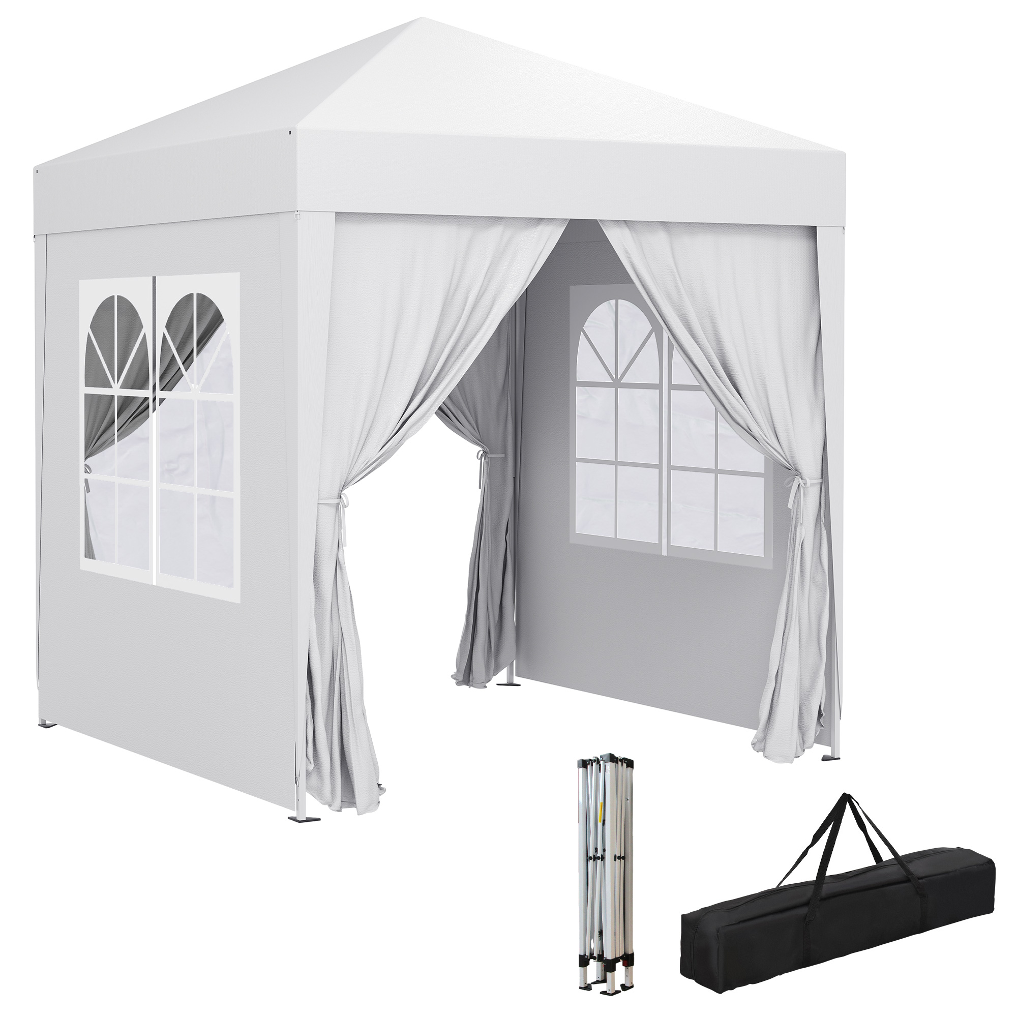 Outsunny Tonnelle de Jardin Tente Pliante Barnum Pop-up 2 x 2 m 4 parois latérales Amovibles 2 fenêtres Sac de Transport Blanc