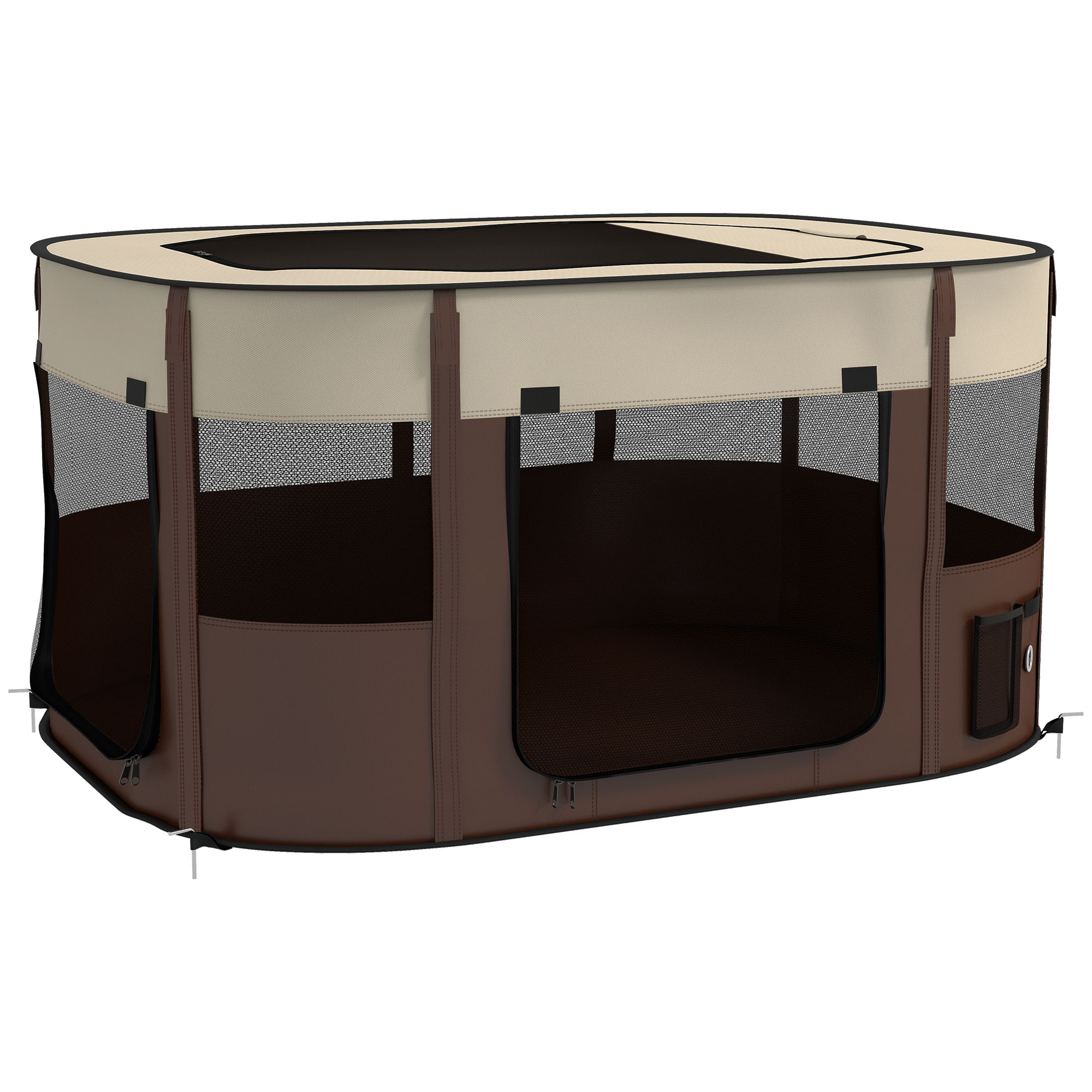 PawHut Parc pliable pour animaux de compagnie parc pour chiots en tissu Oxford avec fenêtres et portes sac de rangement marron PawHut Parc pliable pour animaux de compagnie parc pour chiots en tissu Oxford avec fenêtres et portes sac de rangement marron