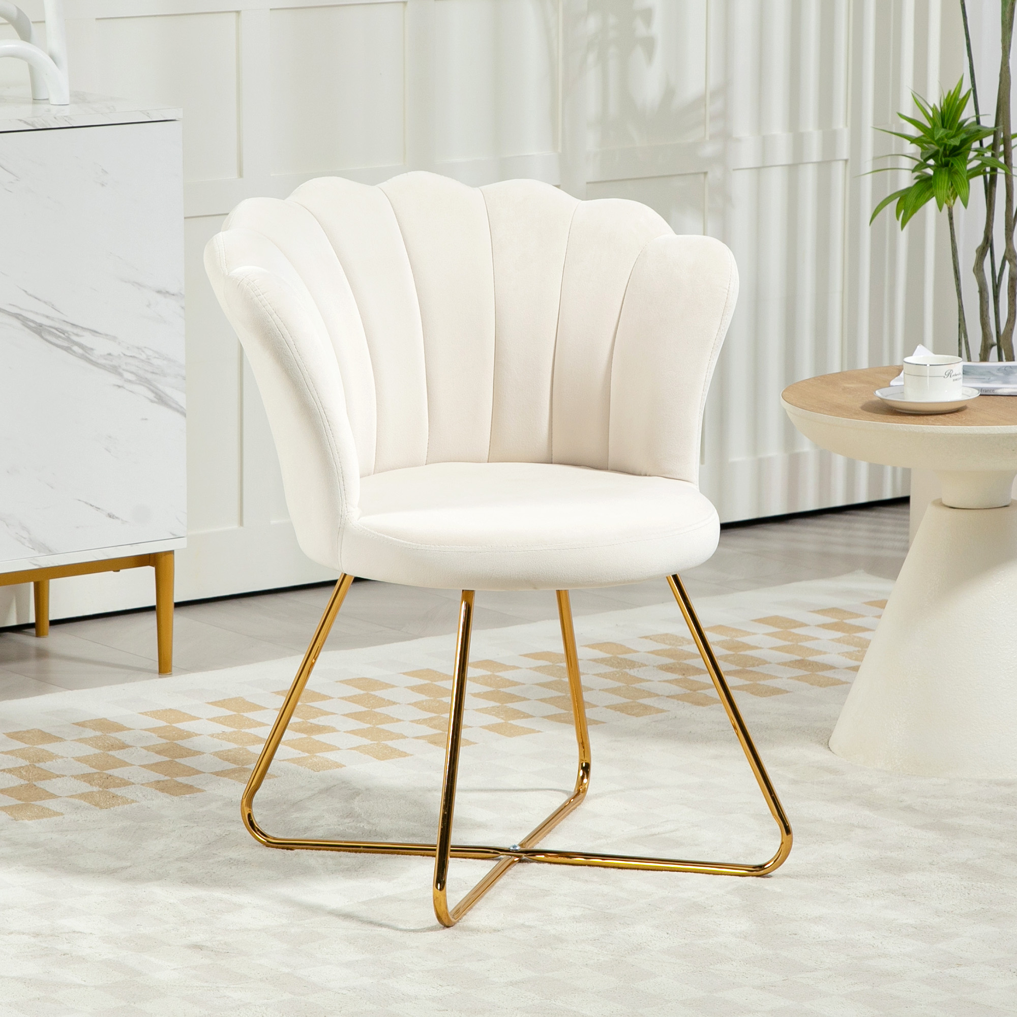 HOMCOM Velvet-Feel Lotus Petal Accent Chair Cream 2