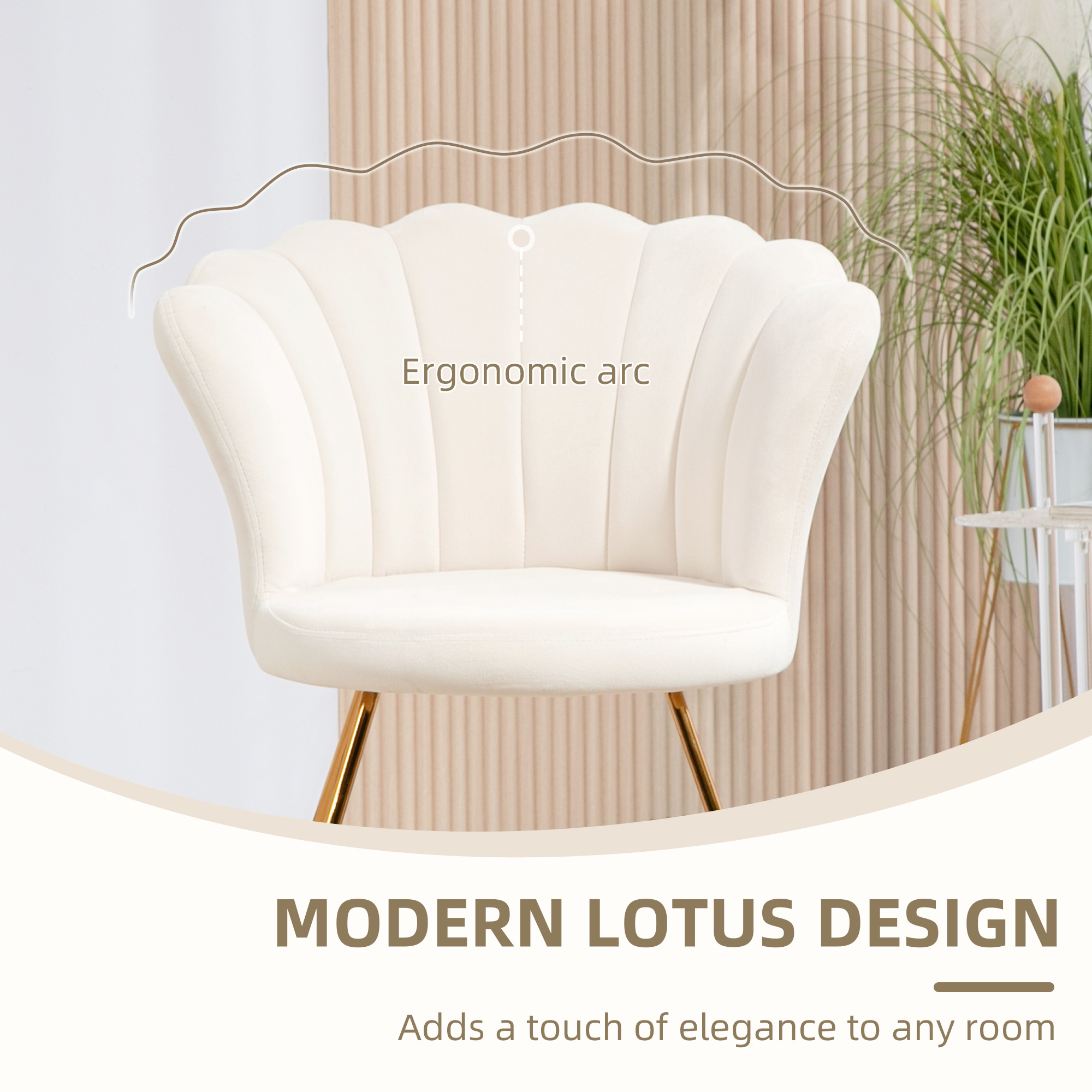 HOMCOM Velvet-Feel Lotus Petal Accent Chair Cream 6