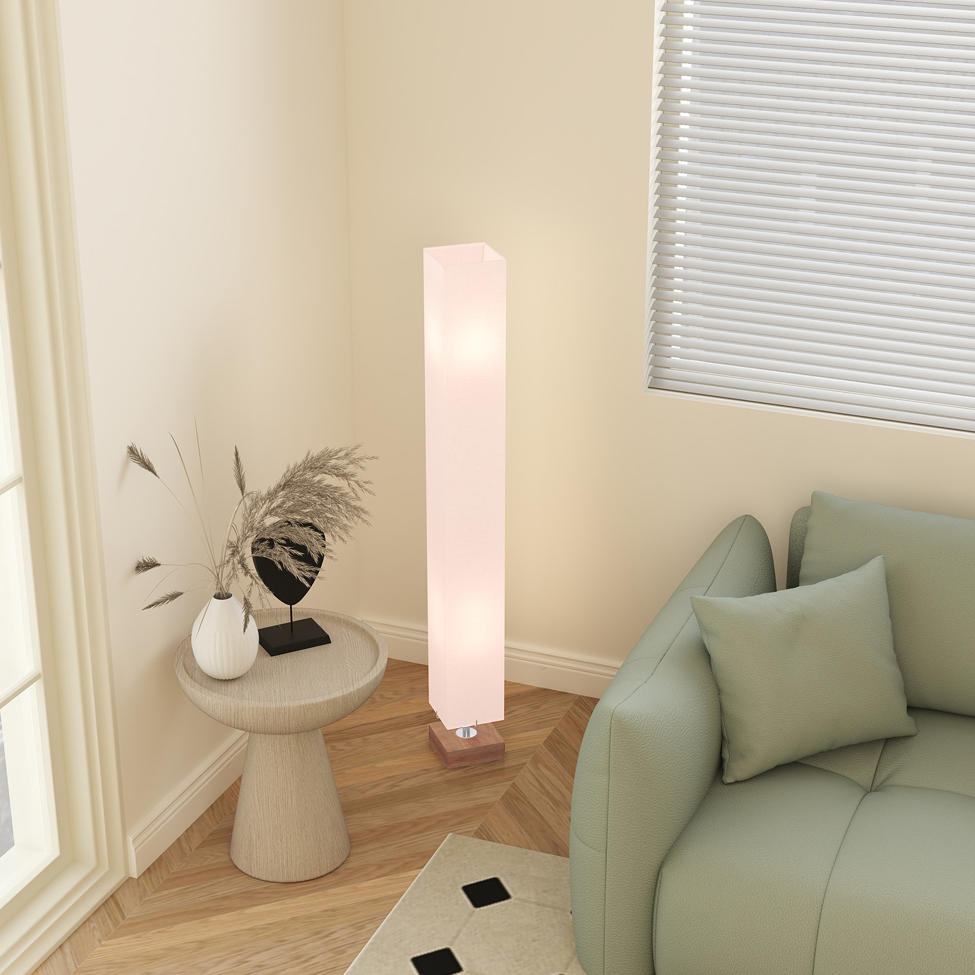 HOMCOM Floor Lamp, 120cm Standing Lamp with Linen Lampshade, Standard Light with Pine Wood Base for Living Room, Bedroom (Bulbs Not Included) 7