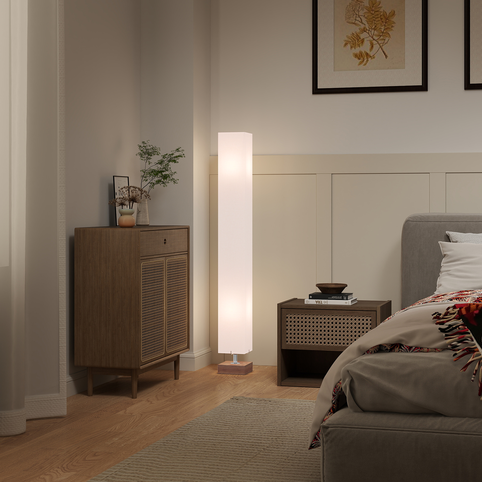 HOMCOM Floor Lamp, 120cm Standing Lamp with Linen Lampshade, Standard Light with Pine Wood Base for Living Room, Bedroom (Bulbs Not Included) 9