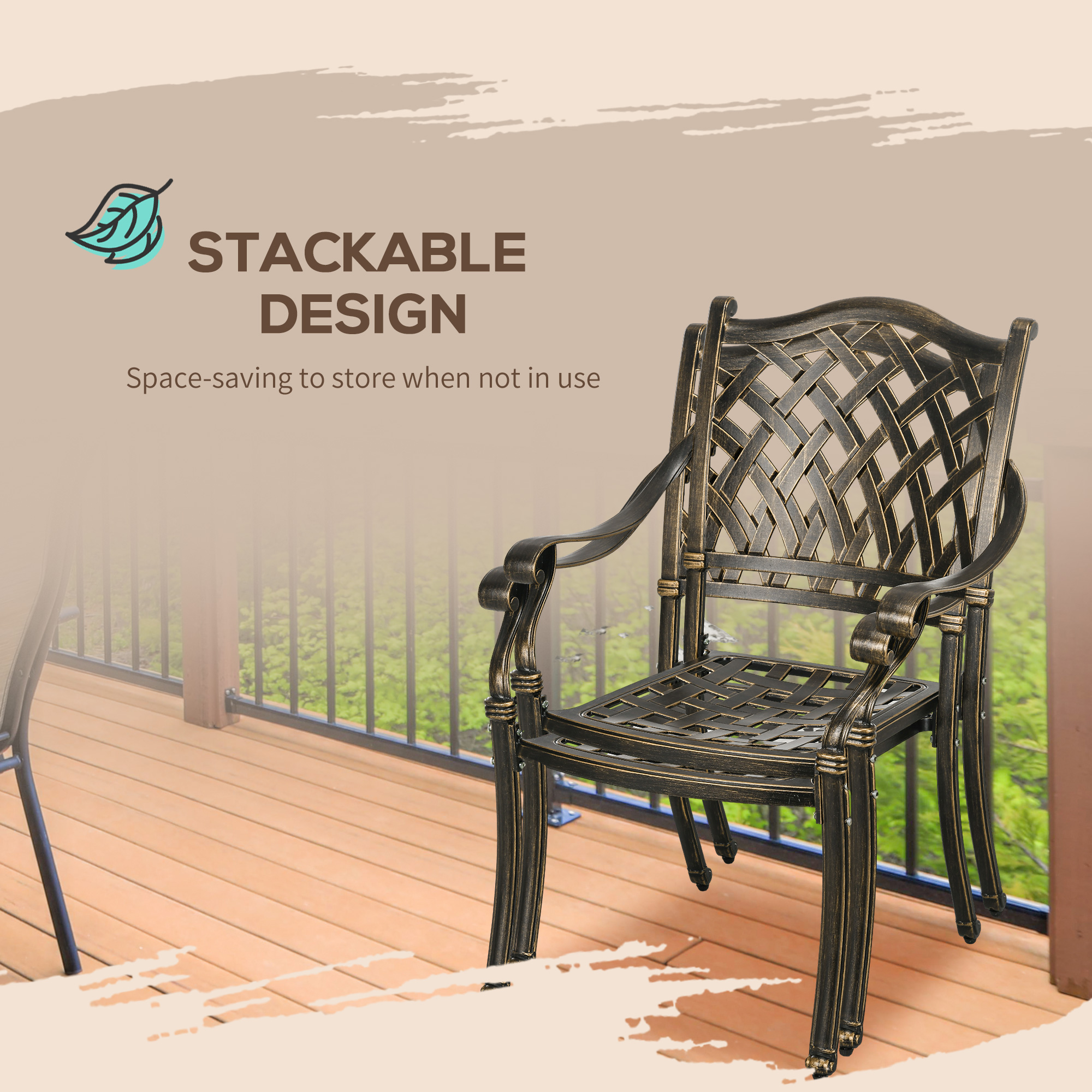 Outsunny 5-Piece Outdoor Furniture Dining Set, Cast Aluminum Conversation Set Includes 4 Chairs and Φ90cm Round Table with Φ50mm Umbrella Hole for Patio Garden Deck, Flower Design 6