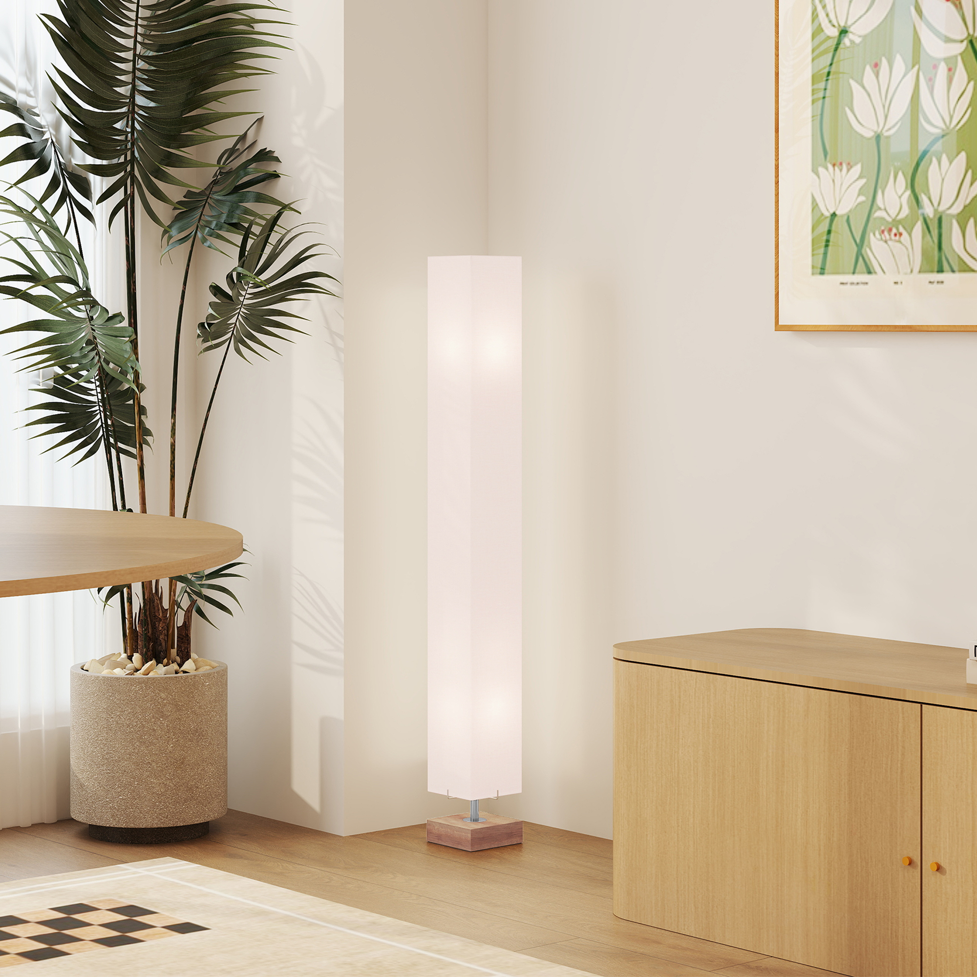 HOMCOM Floor Lamp, 120cm Standing Lamp with Linen Lampshade, Standard Light with Pine Wood Base for Living Room, Bedroom (Bulbs Not Included) 8