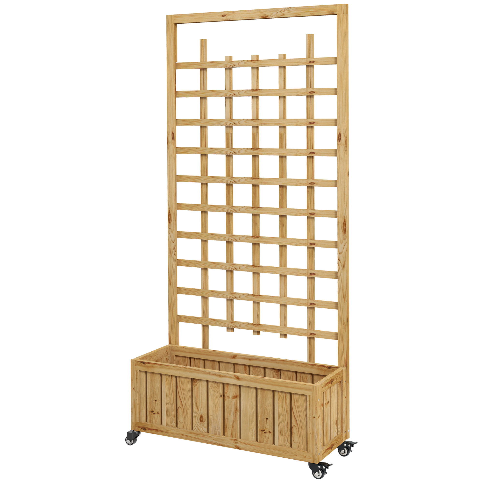 Outsunny Wooden Trellis Planter, Raised Garden Bed with Wheels, to Climb and Grow Vegetables, Herbs and Flowers, Natural
