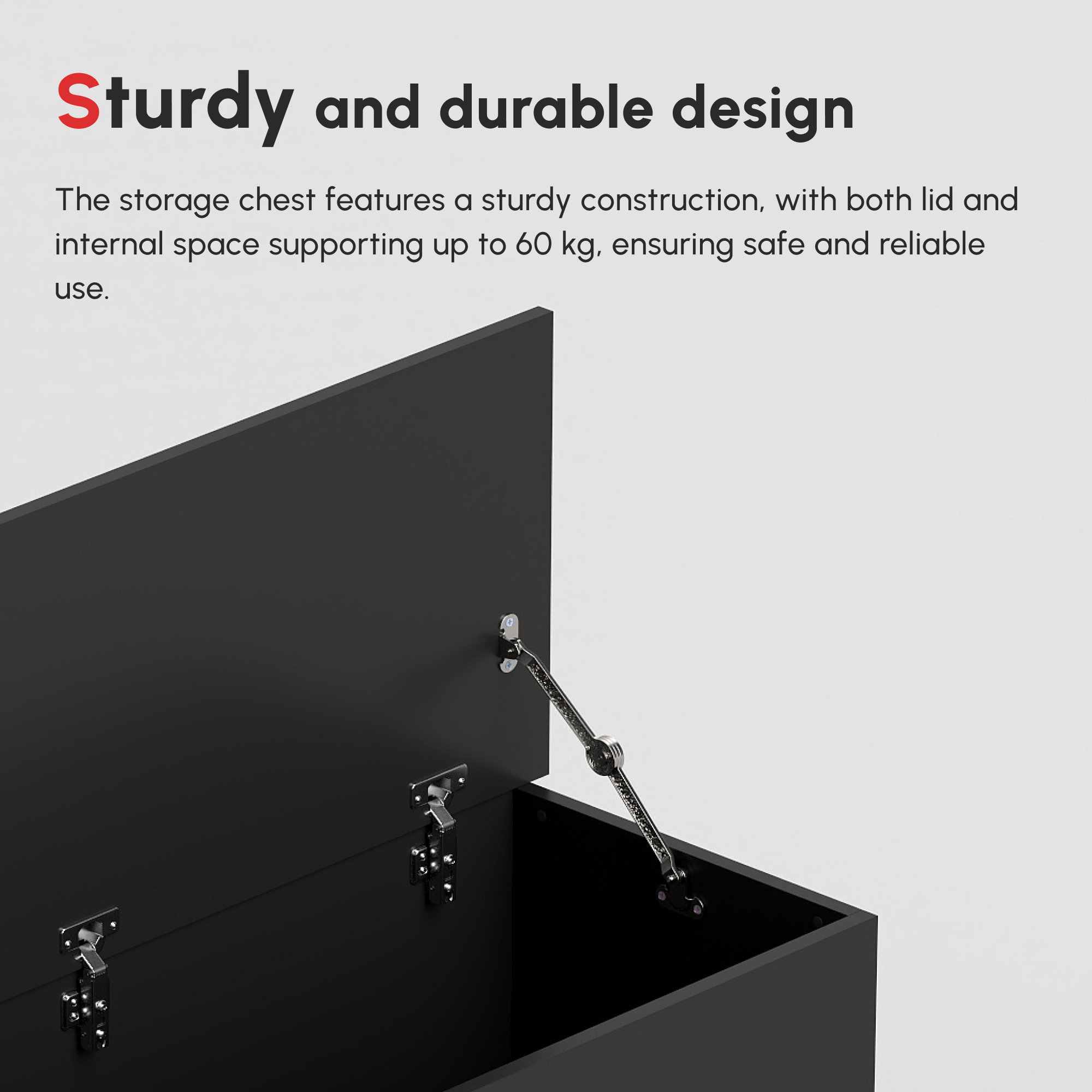 HOMCOM 113L Storage Chest, Storage Box with Flip-Top Lid and 2 Safety Hinges, Storage Trunk for Living Room, Entryway, 100 x 40 x 40 cm, Black 8