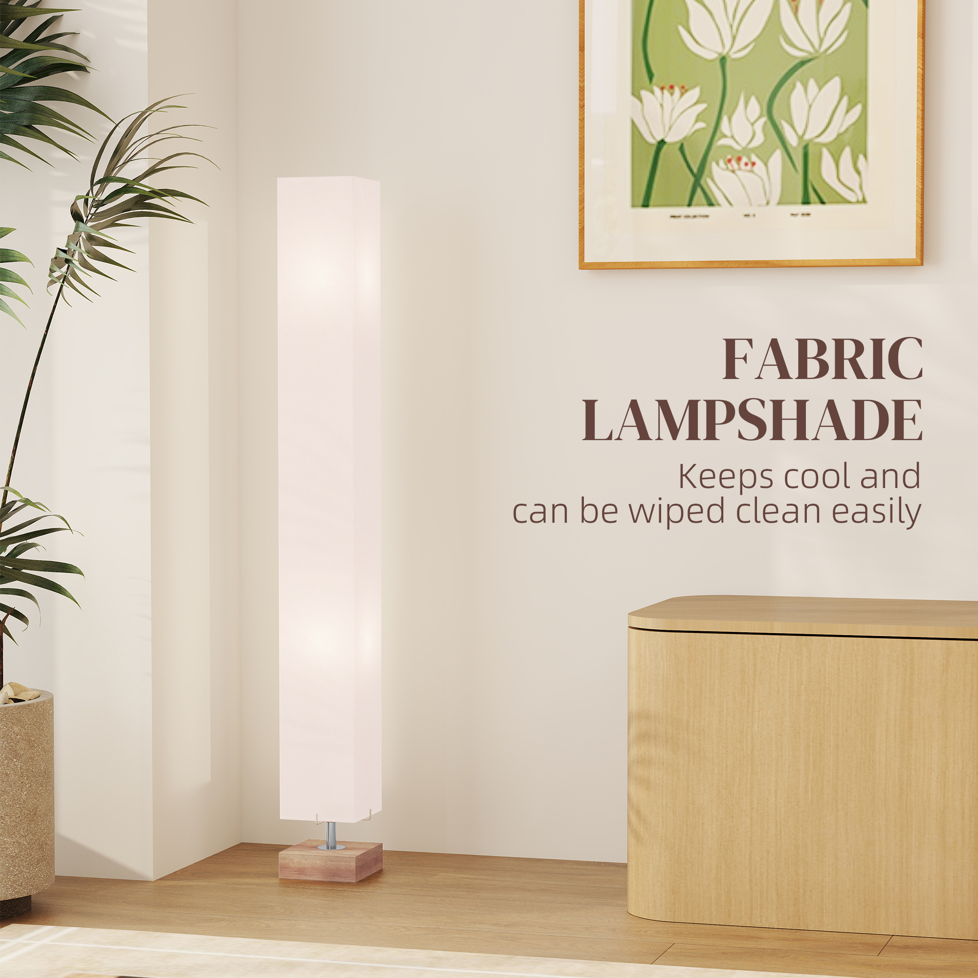 HOMCOM Floor Lamp, 120cm Standing Lamp with Linen Lampshade, Standard Light with Pine Wood Base for Living Room, Bedroom (Bulbs Not Included) 4