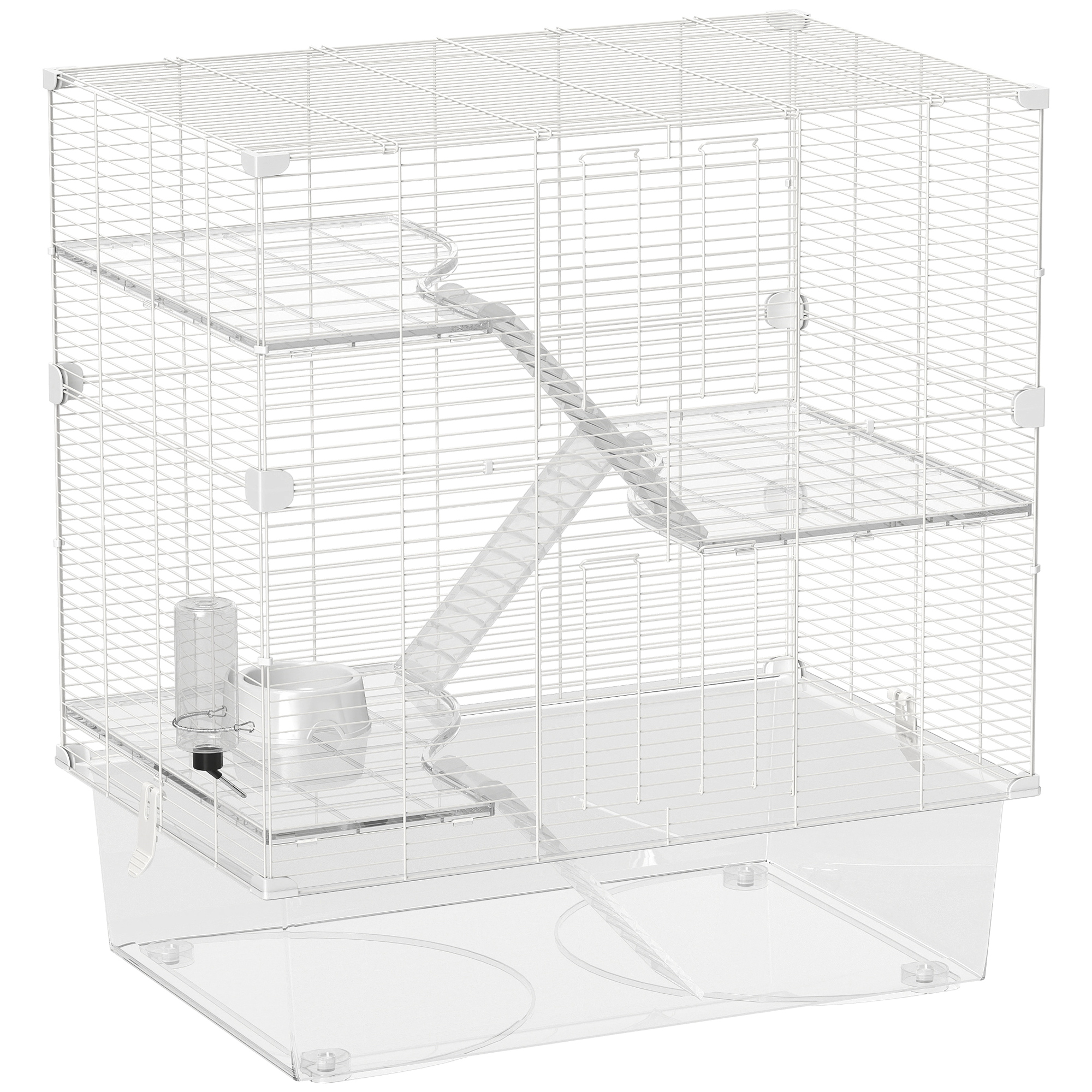 PawHut Gaiola para Pequenos Animais de 4 Níveis com Bandeja Inferior Gaiola para Roedores com Rampas Comedouro e Bebedouro 73x47x80 cm Branco