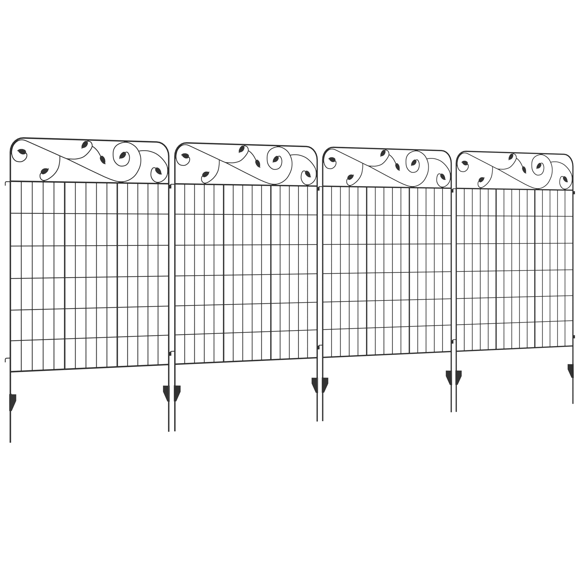 Outsunny Decorative Garden Fencing, 4PCs Outdoor Picket Fence Panels, 43in x 11.5ft Rustproof Metal Wire Landscape Flower Bed Border Edging Animal Barrier, Black