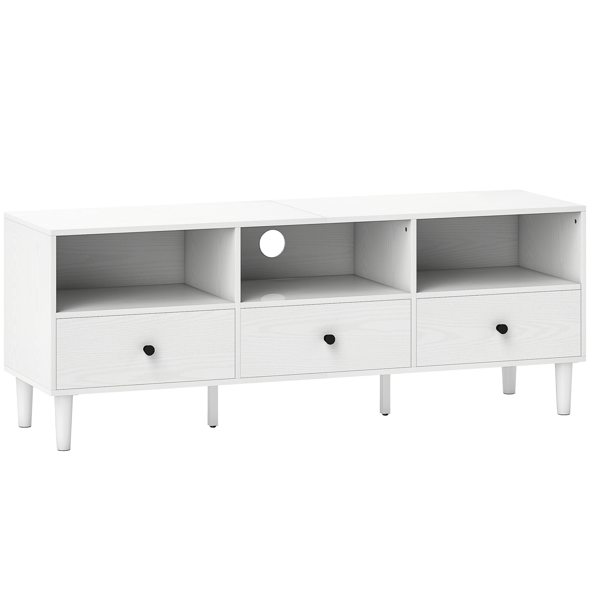 HOMCOM Mueble TV Compacto con 3 Cajones y 3 Compartimentos para TV de hasta 65 Pulgadas 120x34x45 cm Blanco