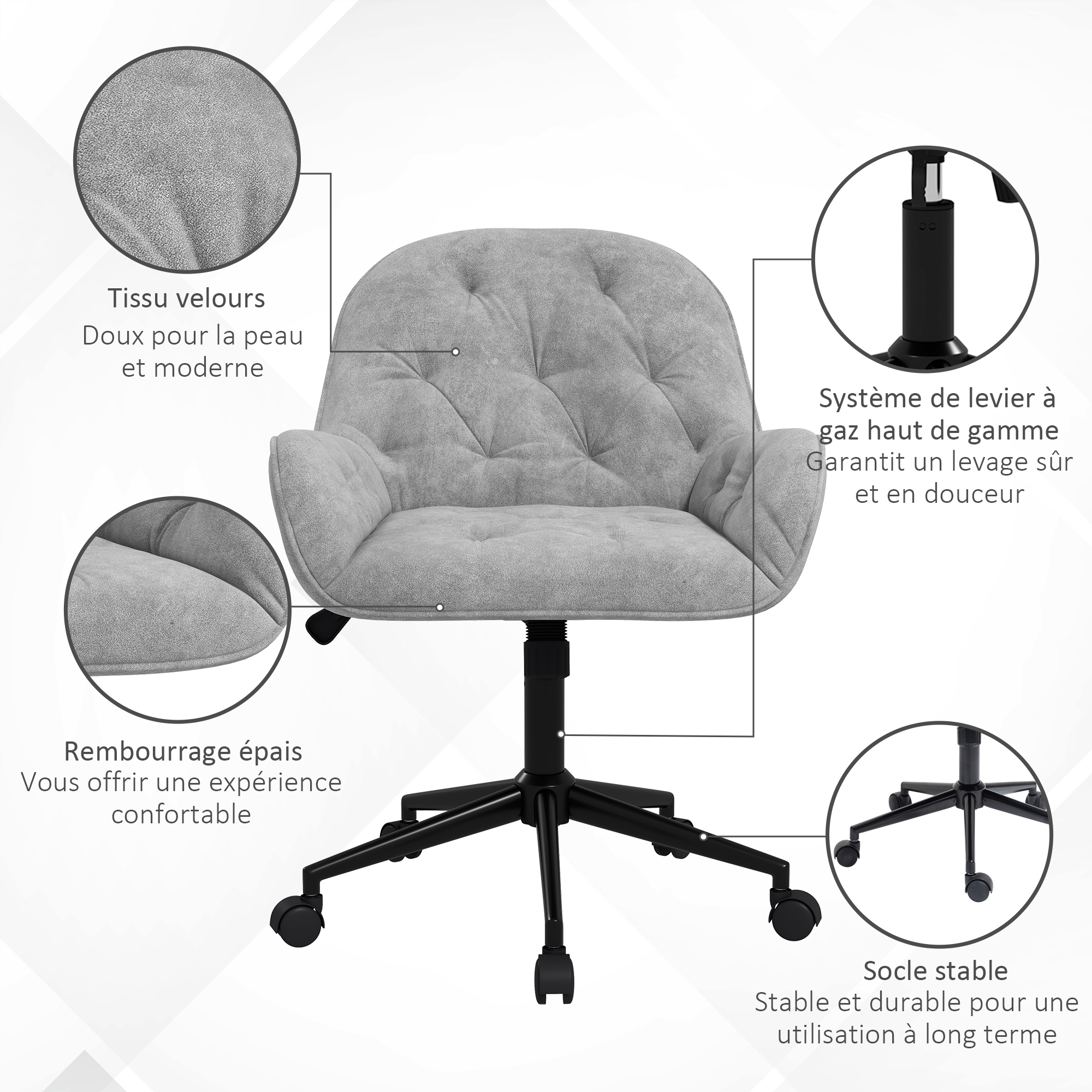 Vinsetto Chaise de bureau design vintage hauteur réglable pivotant 360° bois peuplier revêtement