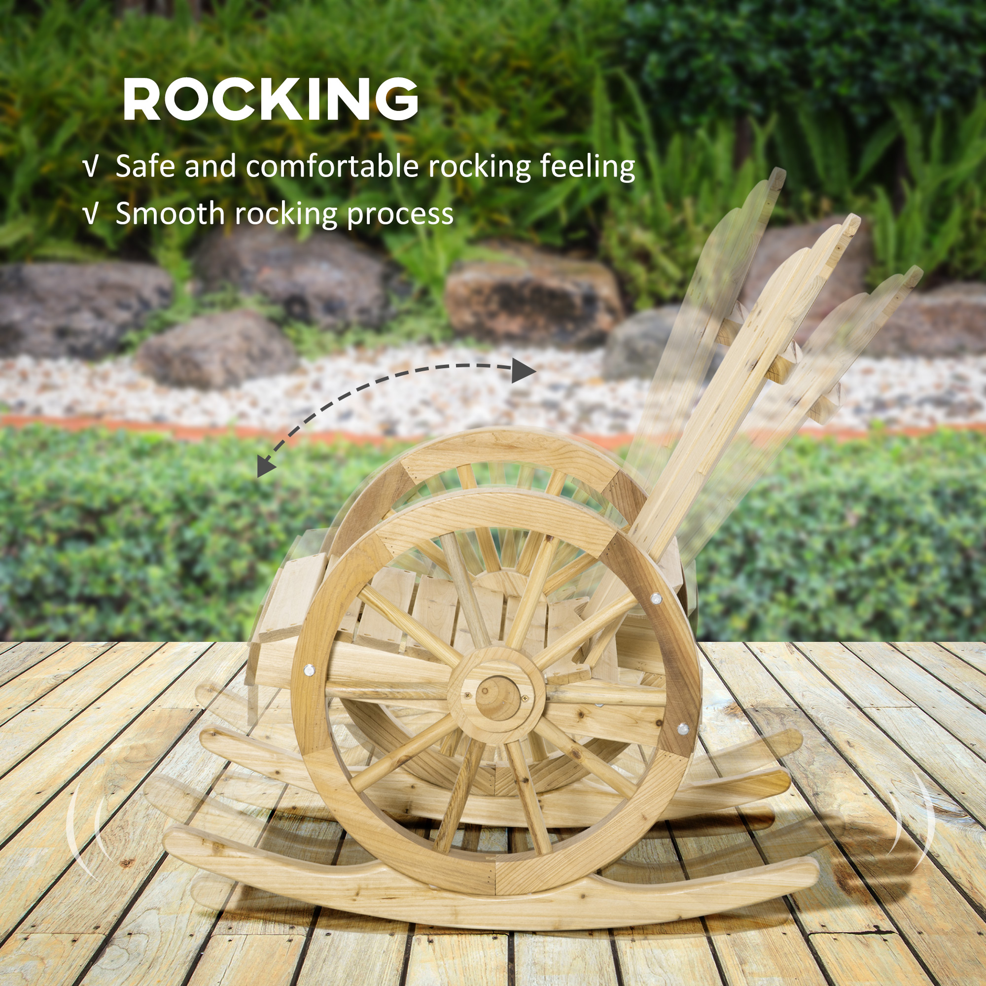 Outsunny 2 Piece Wooden Adirondack Rocking Chair Reclining Armchair Outdoor Garden Furniture Patio Porch Rocker Natural 4