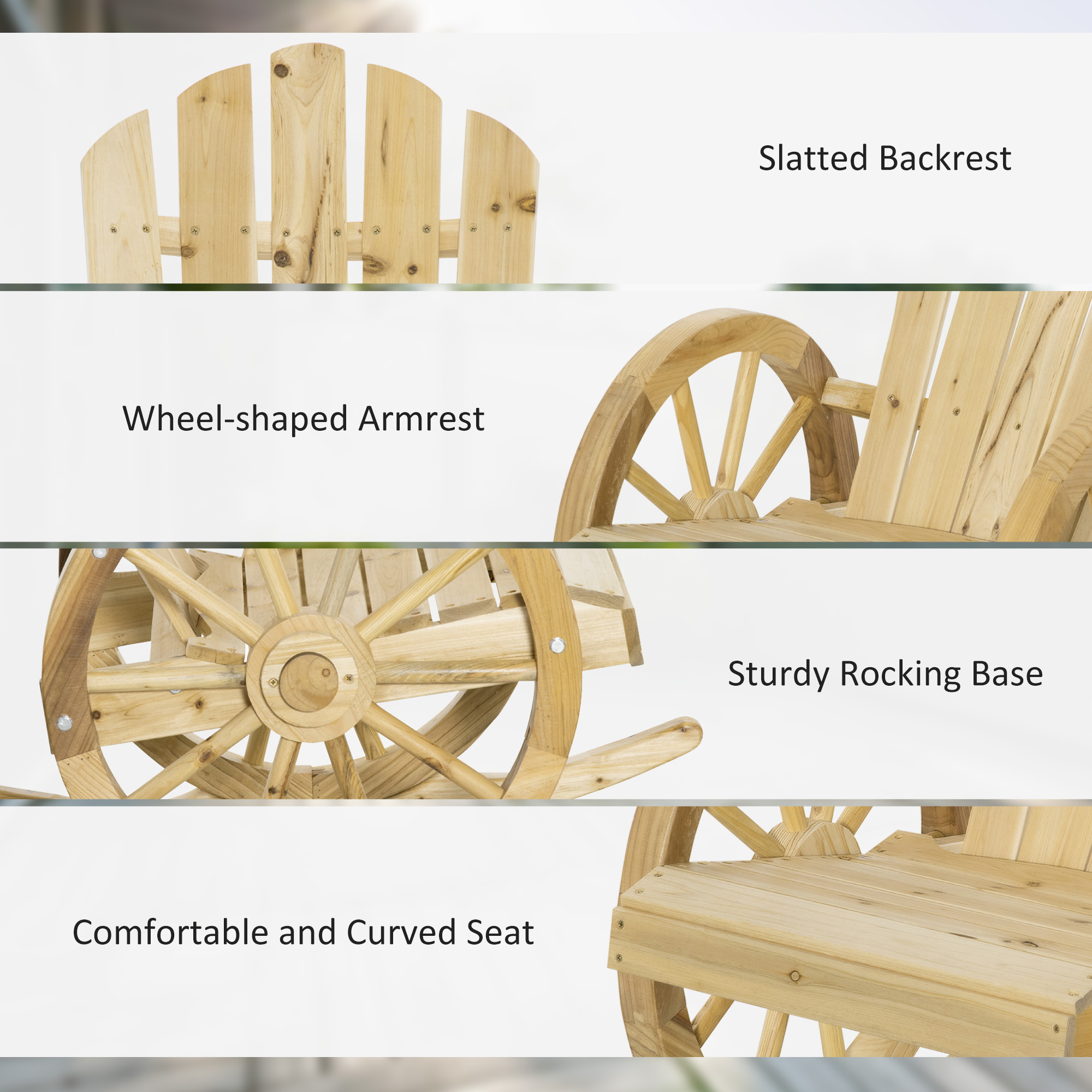 Outsunny 2 Piece Wooden Adirondack Rocking Chair Reclining Armchair Outdoor Garden Furniture Patio Porch Rocker Natural 7