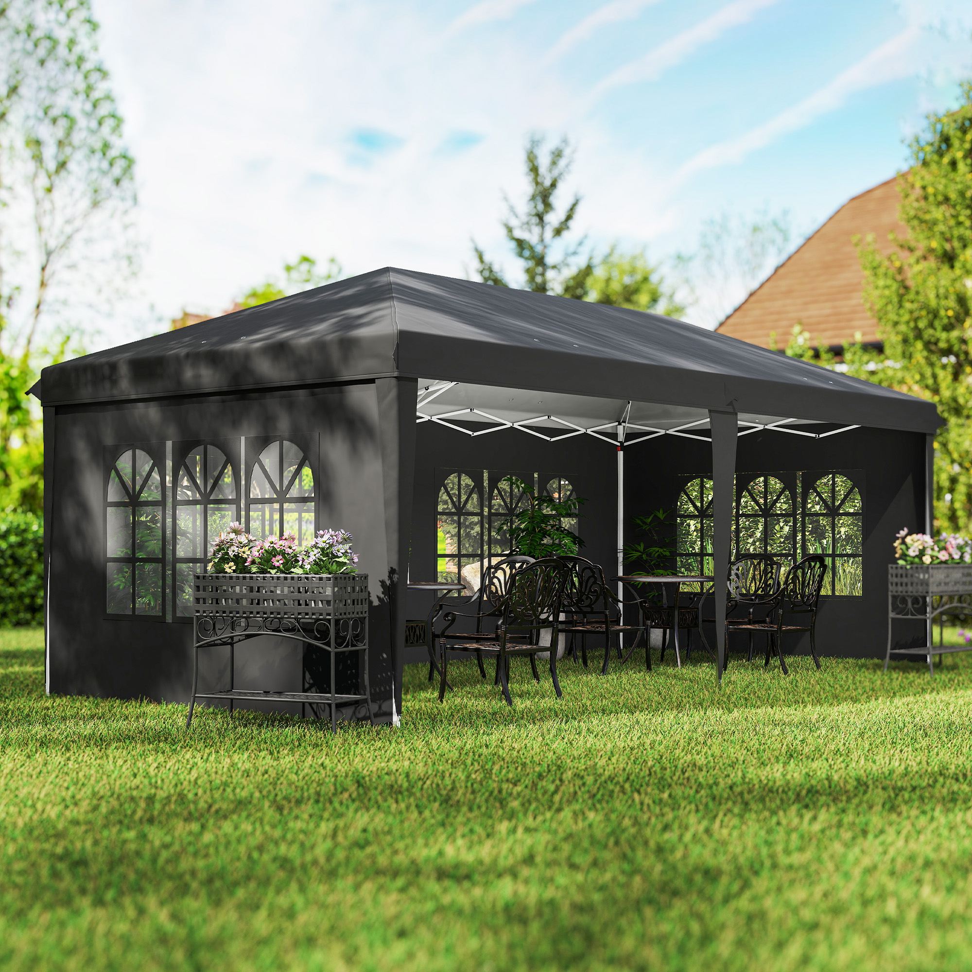 Outsunny 3 x 6m Pop-Up Gazebo, with Removable Walls Black 2