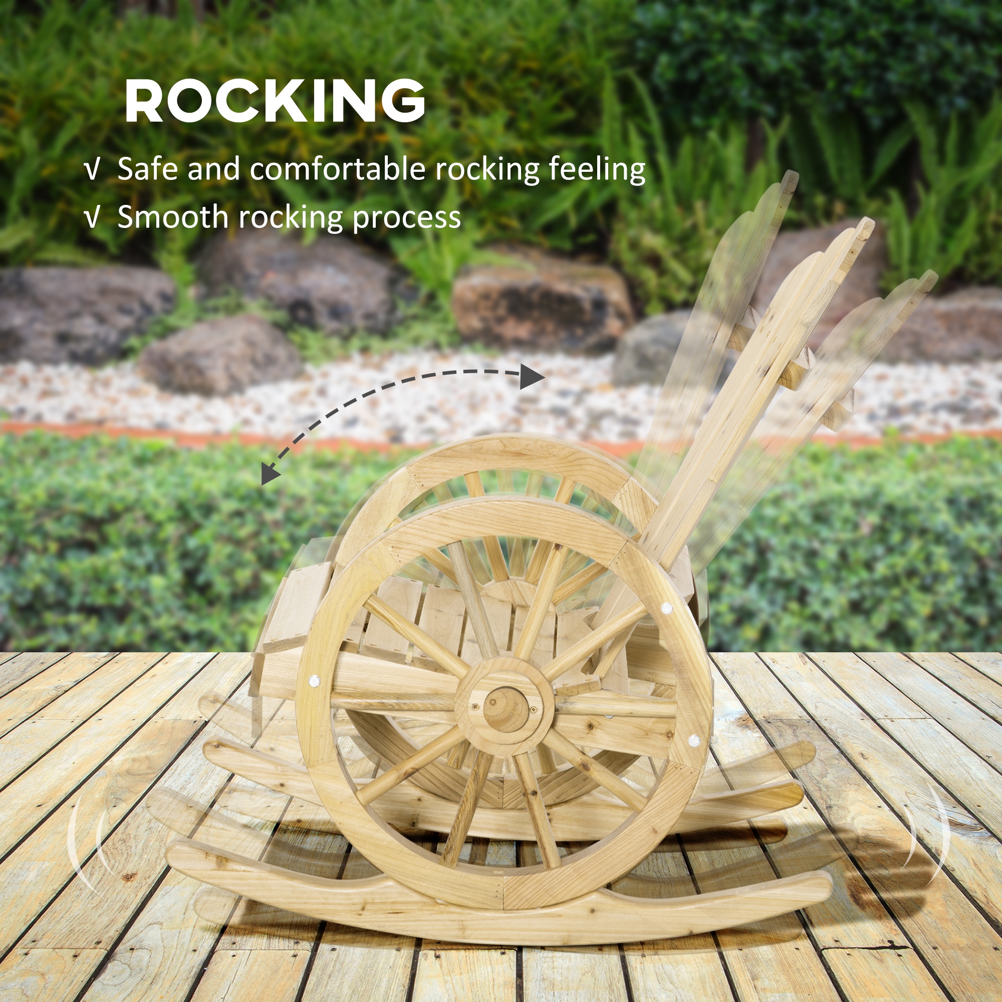 Outsunny Wooden Adirondack Rocking Chair Reclining Armchair Outdoor Garden Furniture Patio Porch Rocker Natural 4