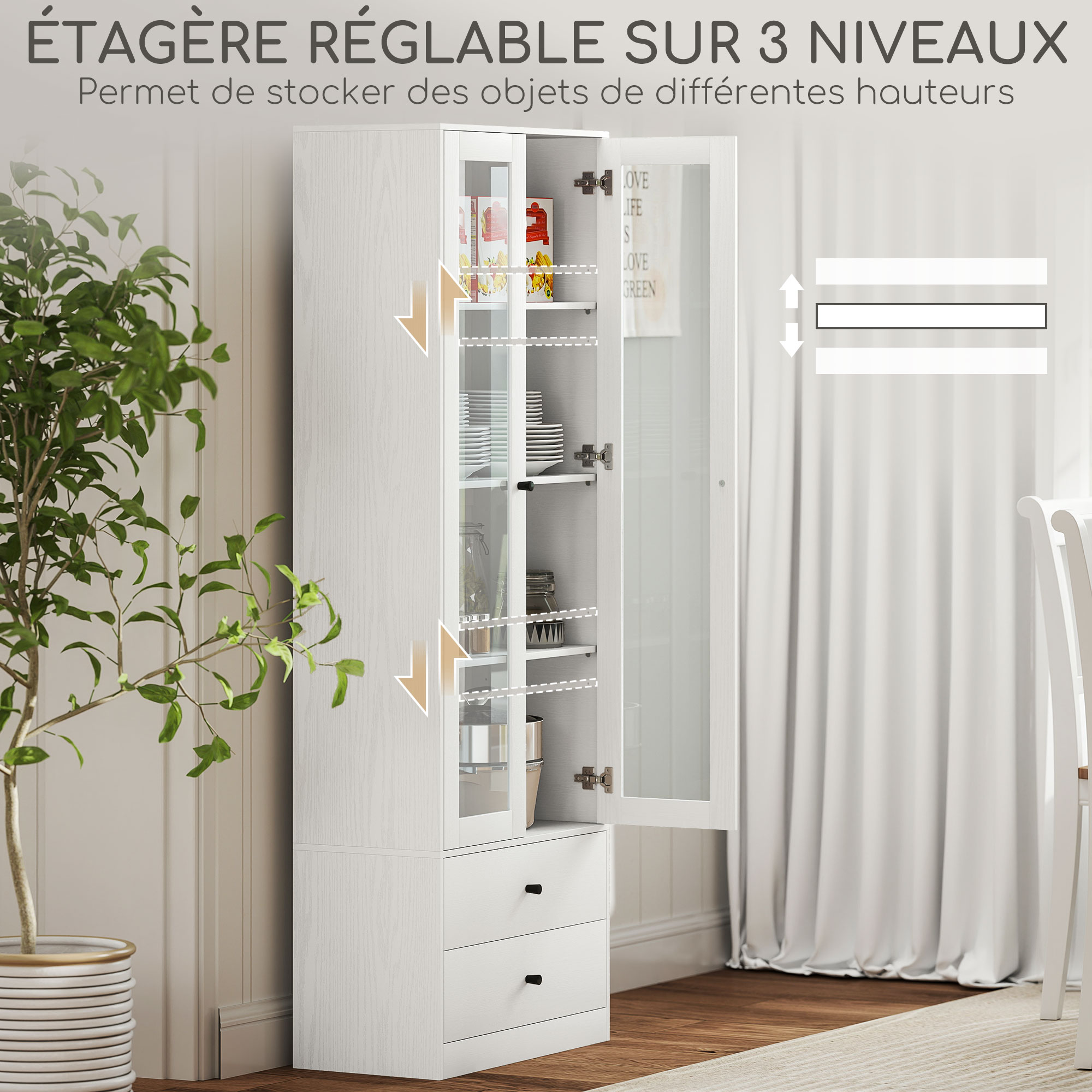 Portes De Placard Vitrées Avec Dorures - Dimensions 76x44,5 Cm - Bois, Finition Beige - Occasion