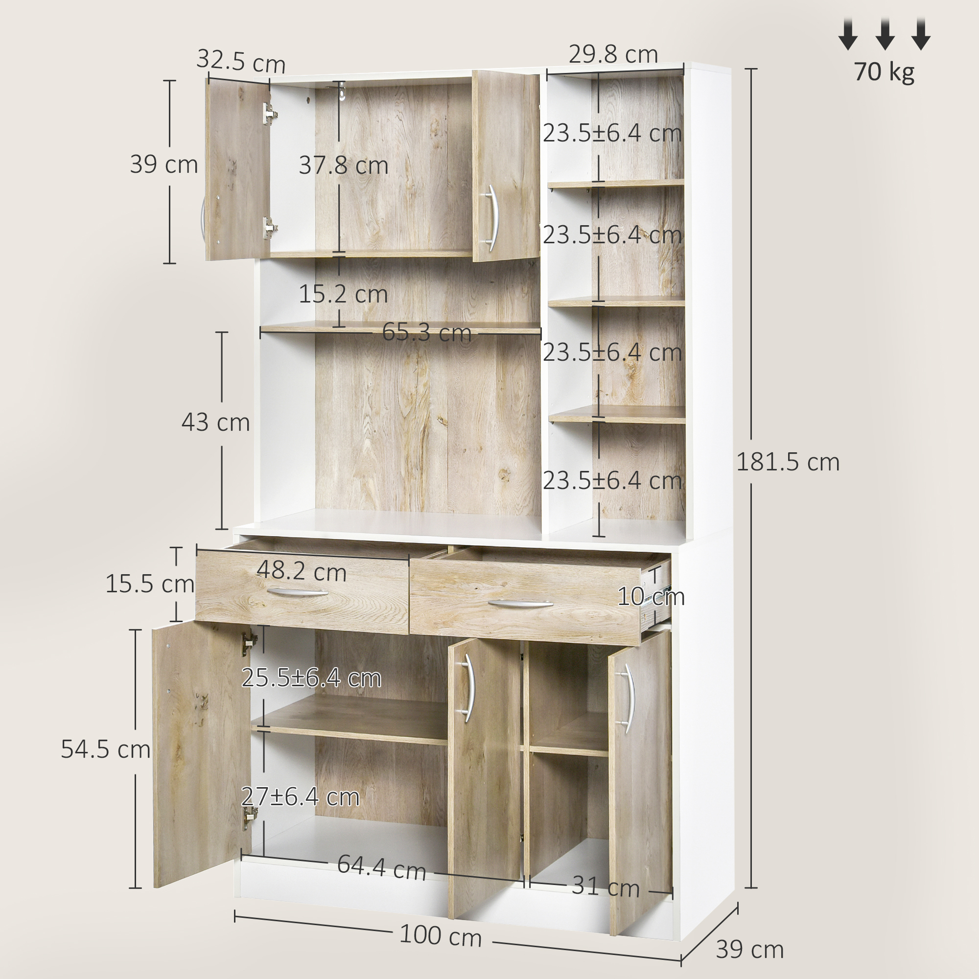 HOMCOM Kitchen Cupboard Sideboard Storage Cabinet Unit with Counter Top, Adjustable Shelves, Drawers for Dining Room, Living Room 3