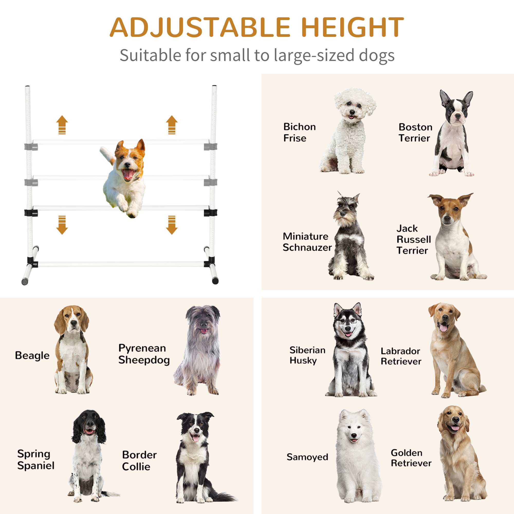 PawHut 4 Pieces Dog Agility Training Equipment, Adjustable Height Jumps Hurdle with Carrying Bag for Outdoor, White 4