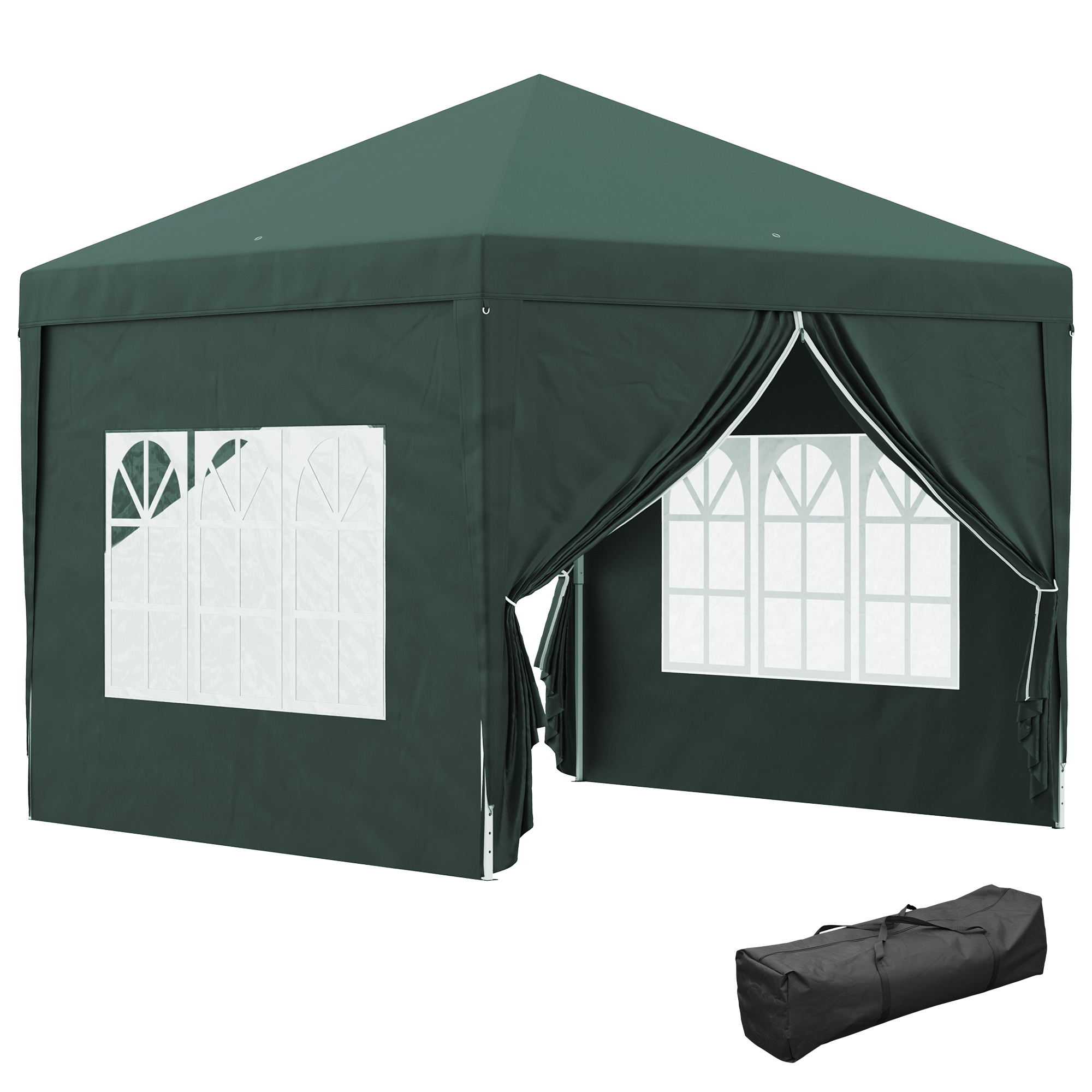 Outsunny Carpa Plegable 3x3 m con 4 Paredes Cenador de Jardín con 2 Ventanas Visibles 2 Puertas con Cremallera Verde   Aosom España