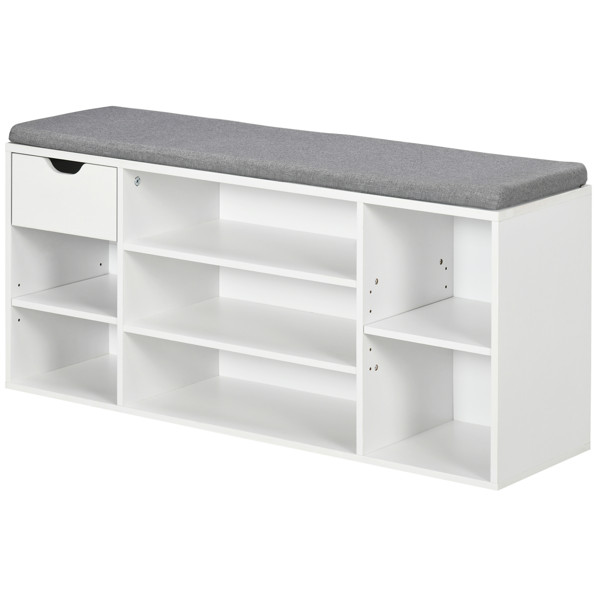 HOMCOM Banc à chaussures avec coussin d'assise, compartiments ouverts et tiroir, 101 x 29 x 47,5 cm, blanc et gris