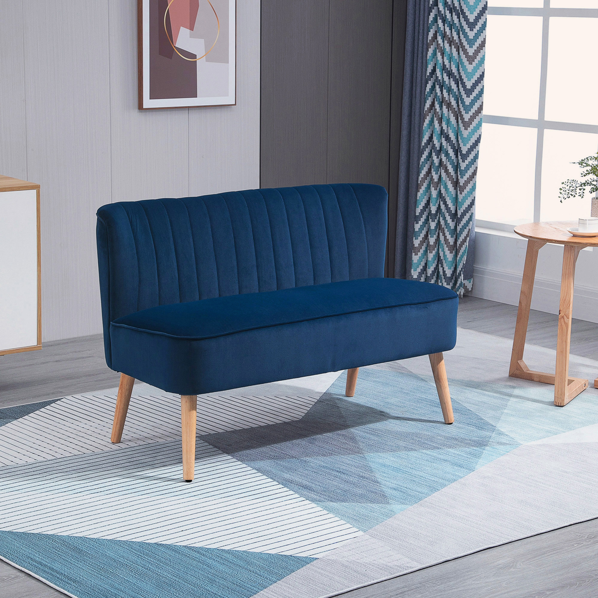 HOMCOM Modern Velvet Double Seat Sofa w/ Wood Frame Foam Padding High Back Soft Comfortable Compact Couch Blue 2