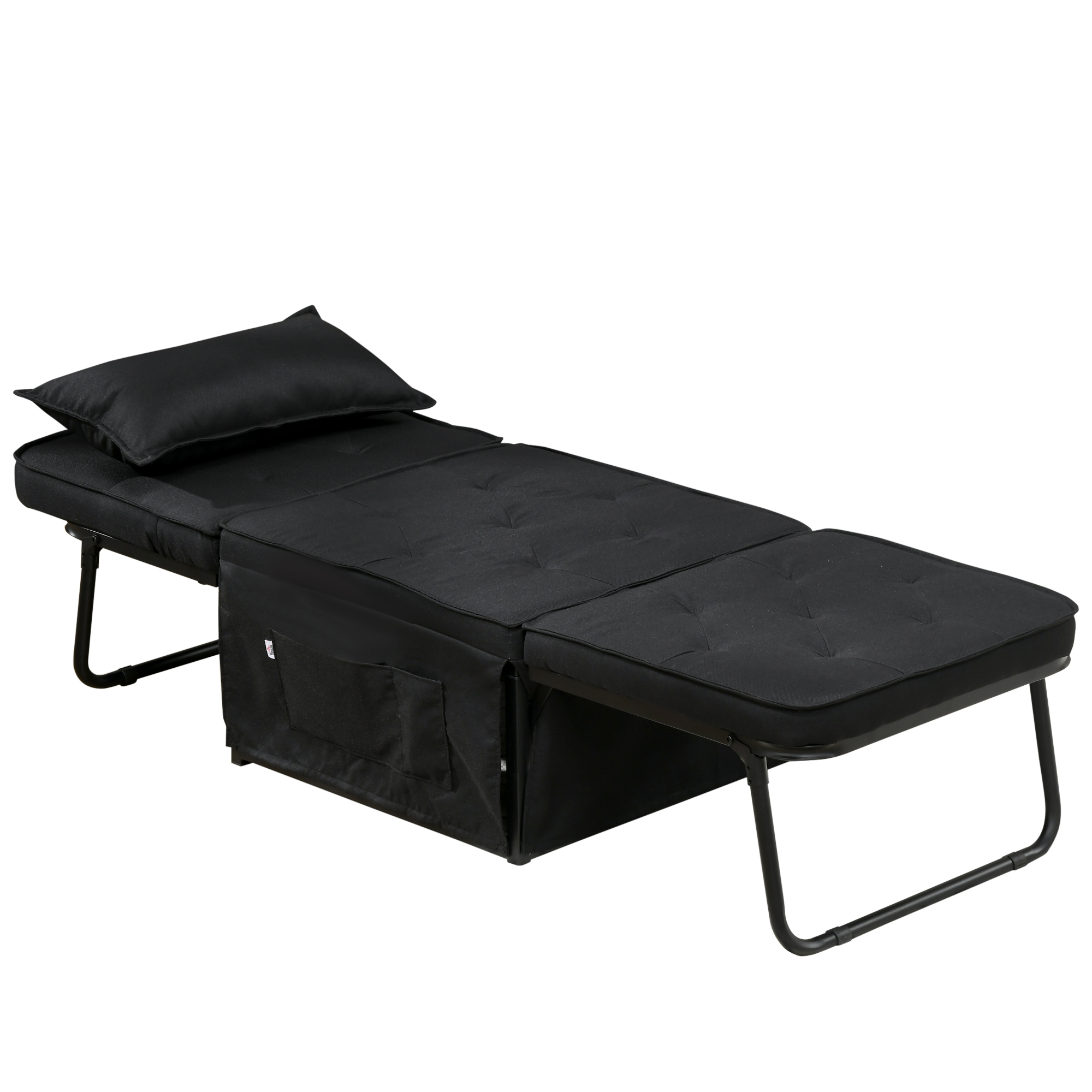 HOMCOM Fauteuil chauffeuse convertible 4 en 1 dossier inclinable 5 position avec coussin 180 x 64 x 40 cm noir