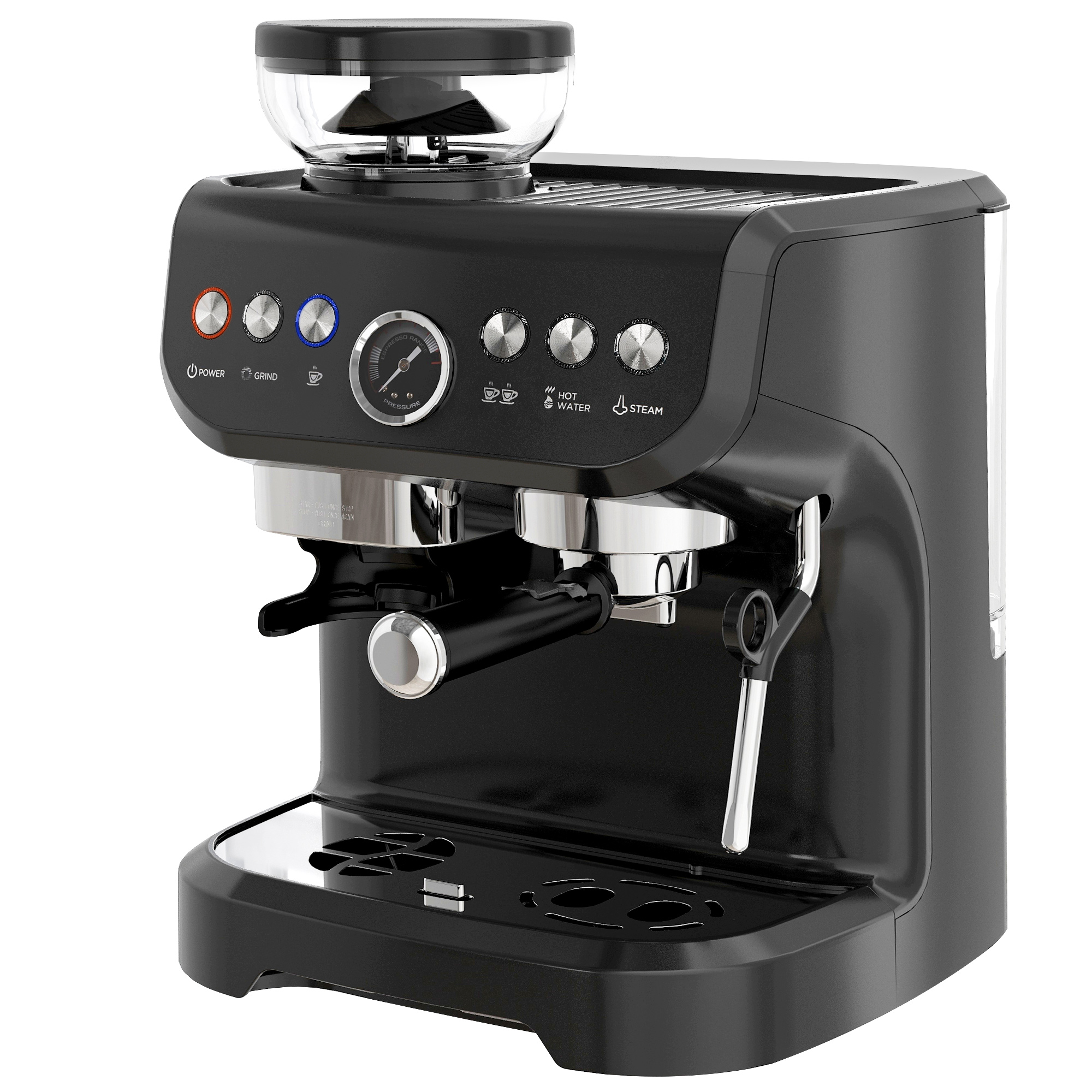 HOMCOM Machine à expresso 1600W avec moulin à grains, buse vapeur, pompe italienne 15 bars, réservoir d'eau 2 L, noir
