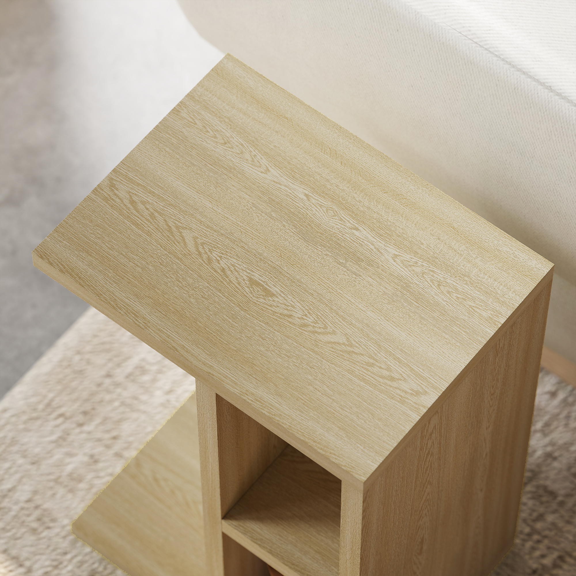 Table d'appoint 3 niveaux en forme de C avec 2 compartiments ouverts, 40 x 29,8 x 60 cm, chêne | Leroy Merlin