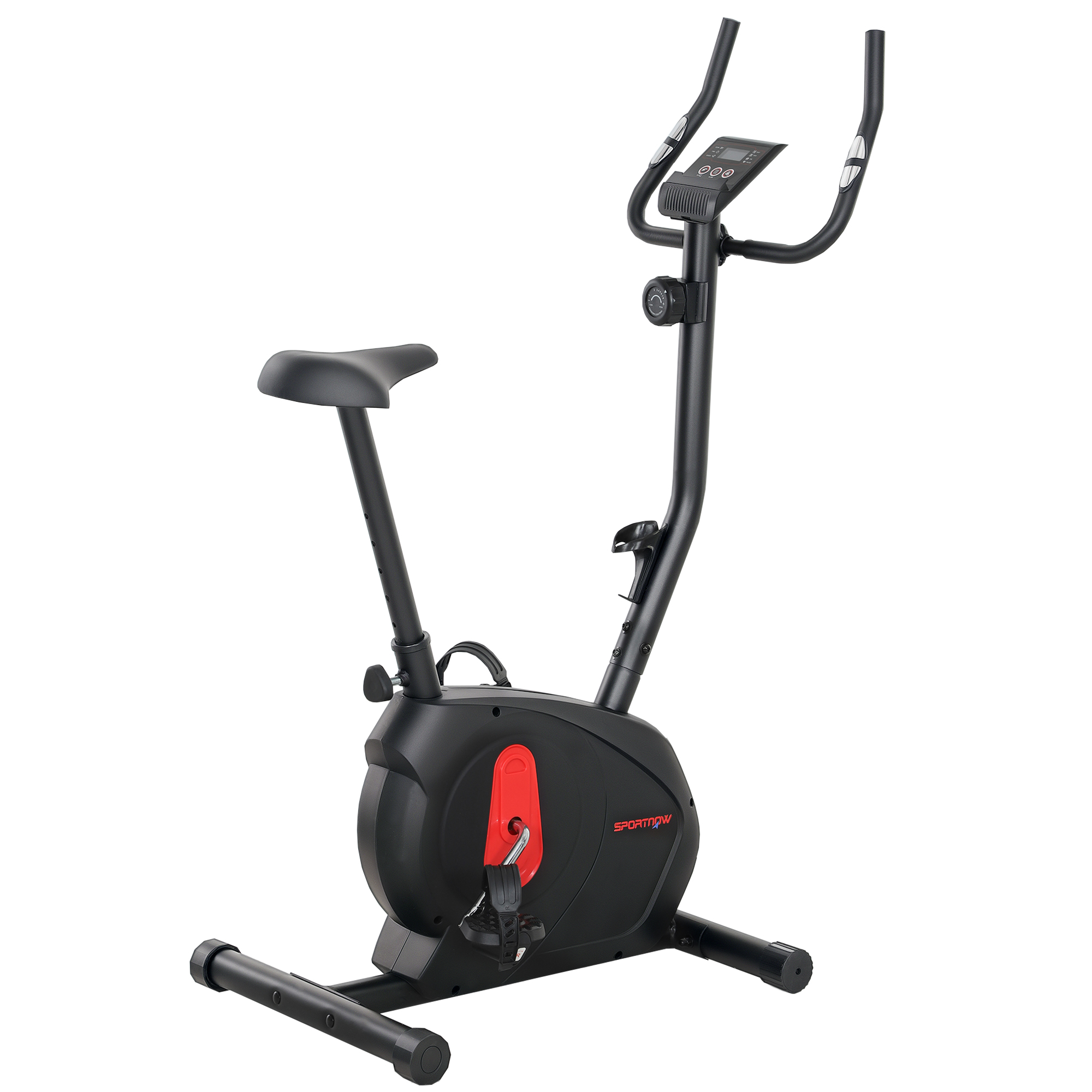 SPORTNOW Bicicleta Estática con Resistencia Magnética Ajustable Sensor Pantalla LCD y Asiento Regulable 88x50,5x131,5 cm Negro