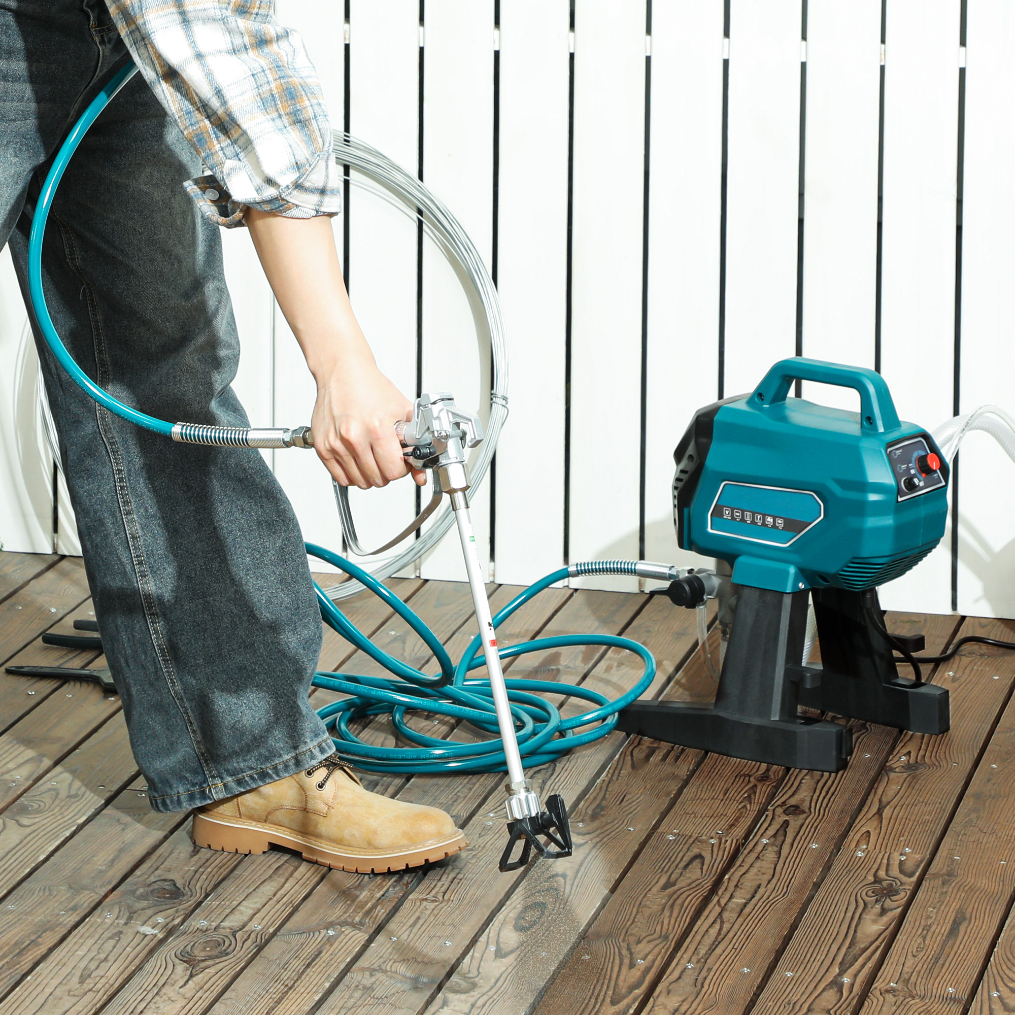 HOMCOM Airless Paint Sprayer, Thinning-Free, Electric﻿ Fence Paint Sprayer for Exterior and Interior DIY Painting Projects, Wall Spray Gun Machine, Household Use, 1.5L/min, 200 Bar, 7.5 m Hose Blue 2