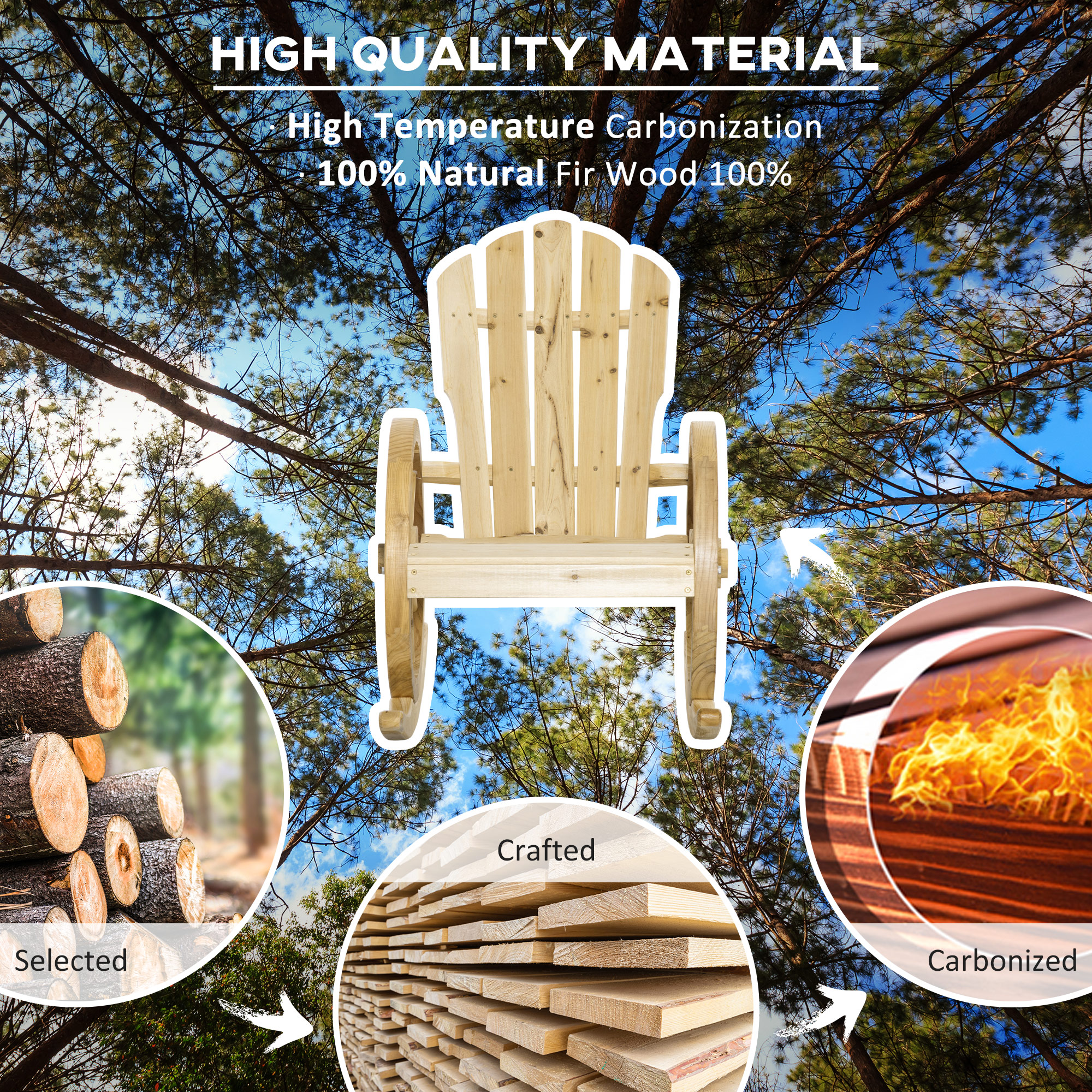 Outsunny Wooden Adirondack Rocking Chair Reclining Armchair Outdoor Garden Furniture Patio Porch Rocker Natural 6
