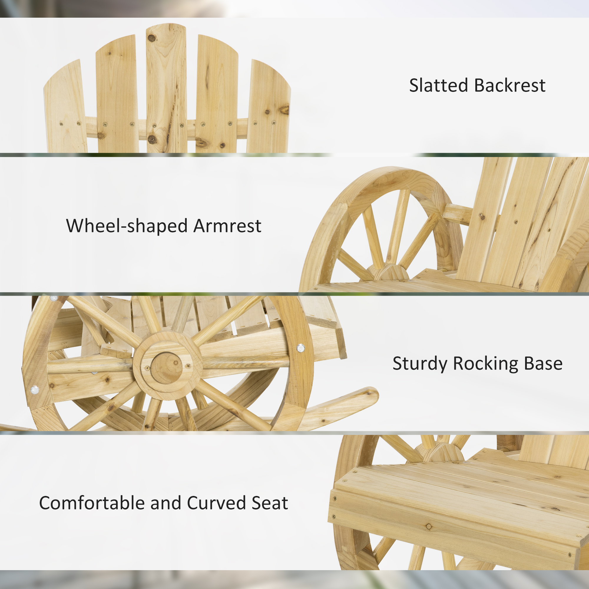 Outsunny Wooden Adirondack Rocking Chair Reclining Armchair Outdoor Garden Furniture Patio Porch Rocker Natural 7